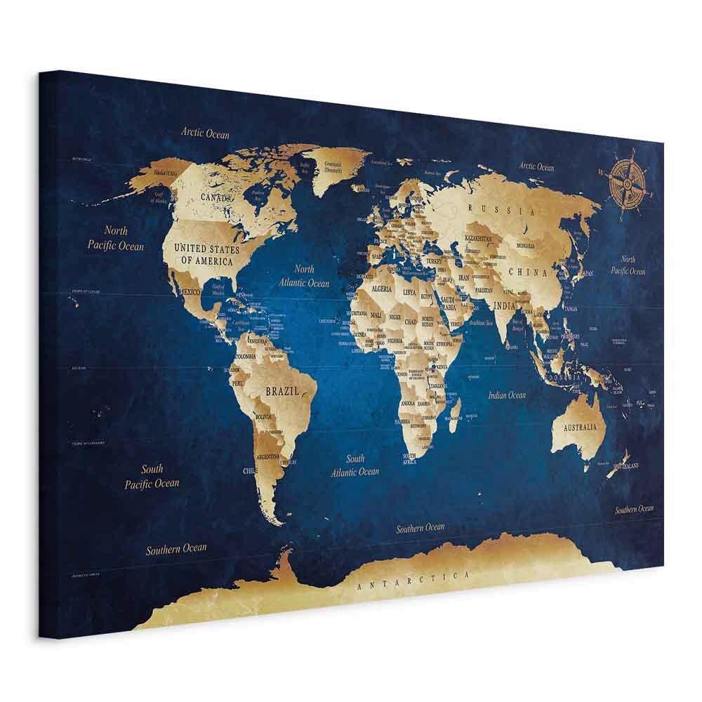 Leinwandbild World Map Blau Beige B: 60 cm - Blau/Beige, Basics, Holzwerkstoff/Textil (60/40/1,2cm) - artgeist