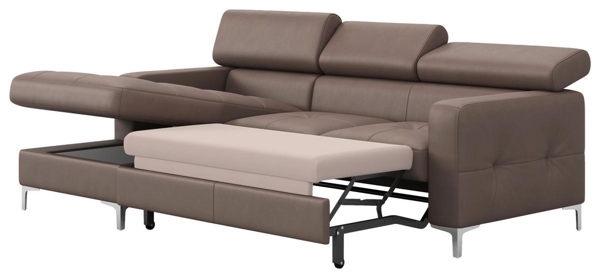 Ecksofa Mit Schlaffunktion Sammy Hellbraun Leder - Chromfarben/Hellbraun, Design, Leder (168/227cm) - Livetastic