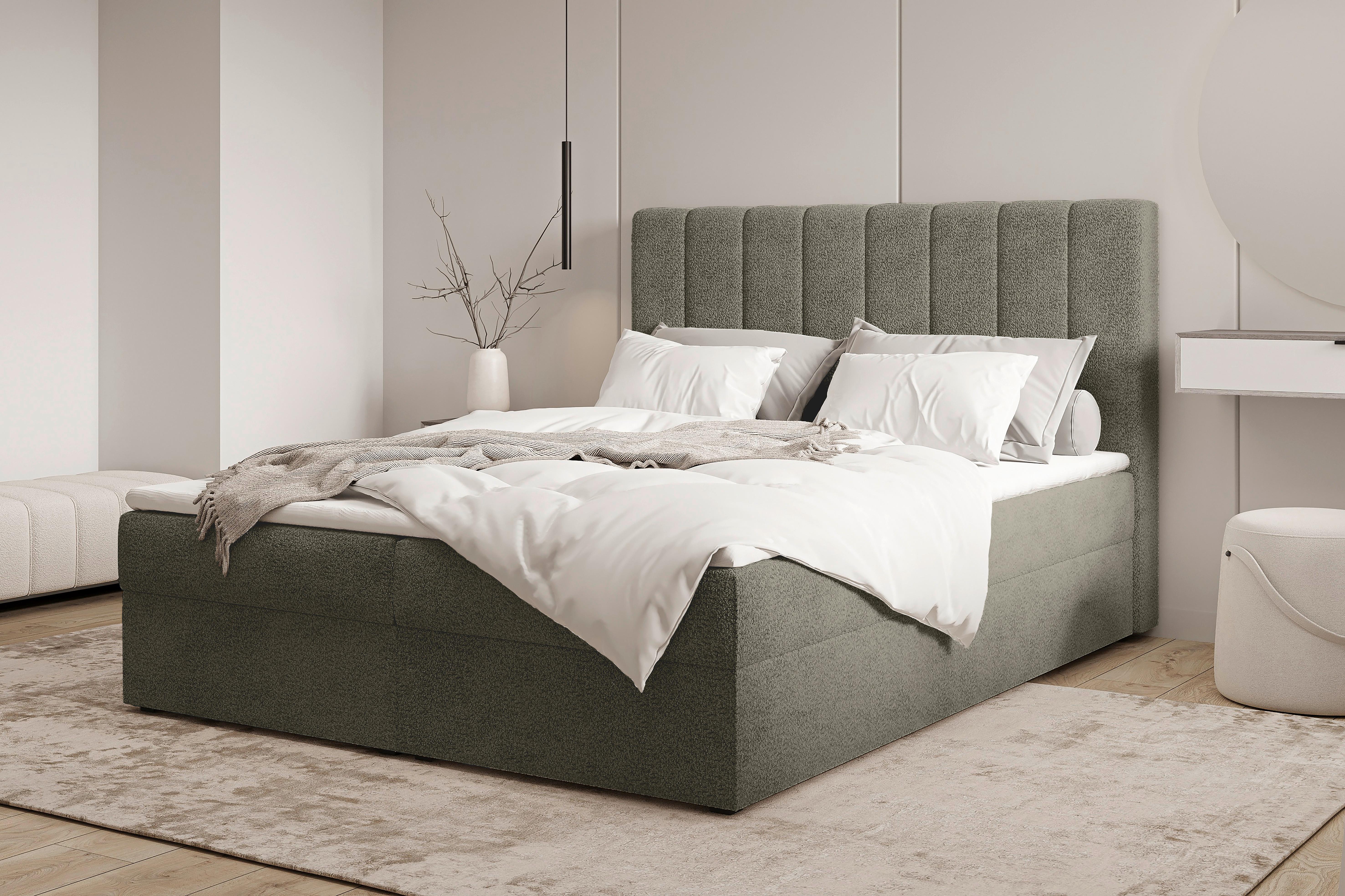 Boxbett Paris Lf: 140x200 Dunkelgrün - Dunkelgrün/Schwarz, MODERN, Holz/Kunststoff (140/200cm) - MID.YOU