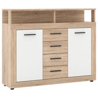 Kommode 119,5cm Luna Eiche/Weiss - Schwarz/Weiß, Design, Holzwerkstoff (119,5/96,8/32cm) - MID.YOU