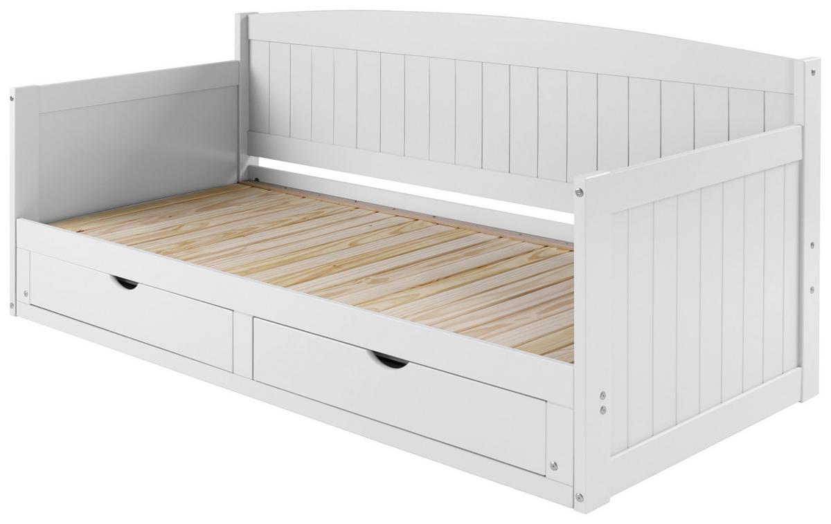 Ausziehbett mit Lattenrost 90x200 cm Storm Weiß - Weiß/Kieferfarben, ROMANTIK / LANDHAUS, Holz/Holzwerkstoff (90-180/200cm) - MID.YOU