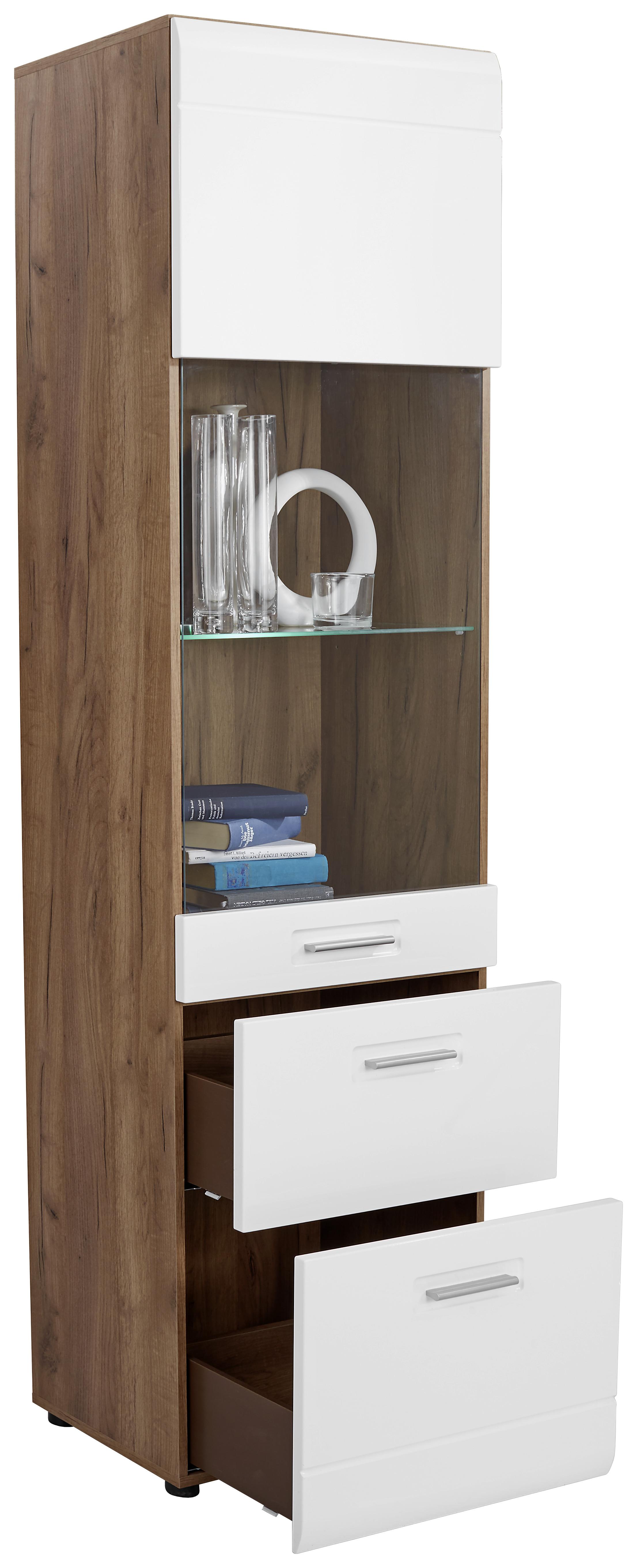 Vitrine Avensis New B: 60 cm inkl. Led Eiche Dekor/Weiß - Eichefarben/Schwarz, KONVENTIONELL, Glas/Holzwerkstoff (60/205,7/37,1cm) - Luca Bessoni