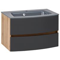 Waschbecken mit Unterschrank Kopenhagen B: 80 cm Grau - Eichefarben/Anthrazit, KONVENTIONELL, Glas/Holzwerkstoff (80cm) - Held