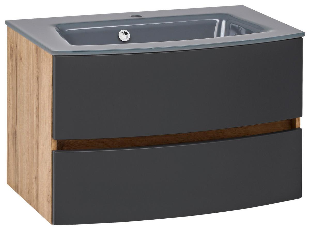 Waschbecken mit Unterschrank Kopenhagen B: 80 cm Grau - Eichefarben/Anthrazit, KONVENTIONELL, Glas/Holzwerkstoff (80cm) - Held