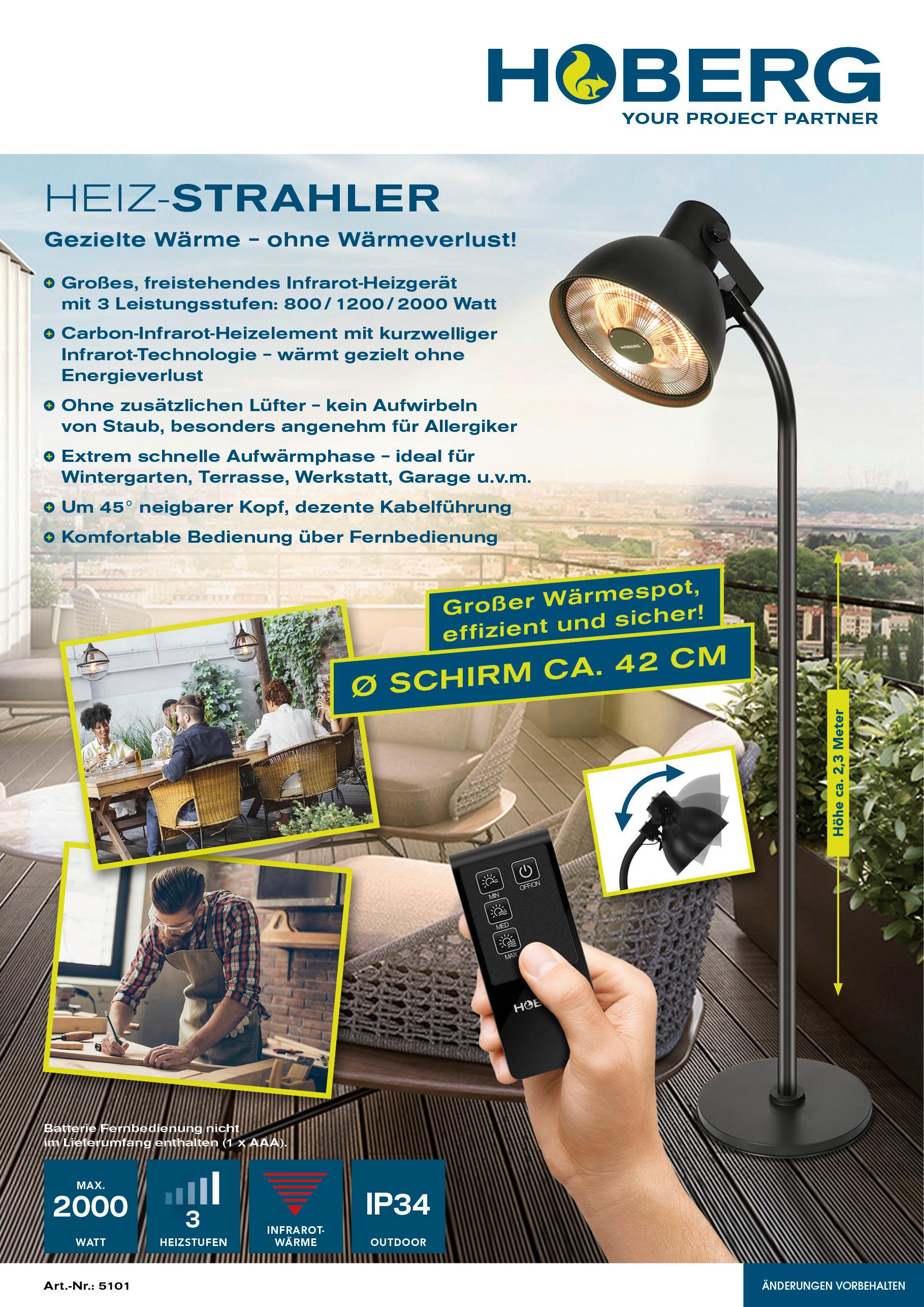 HOBERG-Infrarotheizstrahler mit Fernbedienung