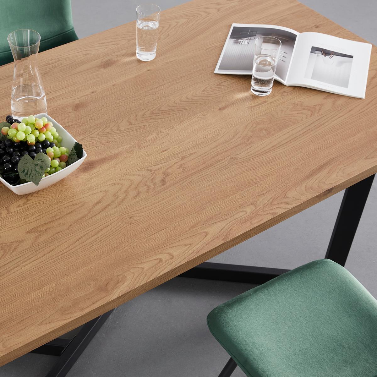 Jedálenský stôl AVOLA dub 180x76x90 cm - čierna/farba duba, Modern, kov/kompozitné drevo (180/90/76cm) - Bessagi Home