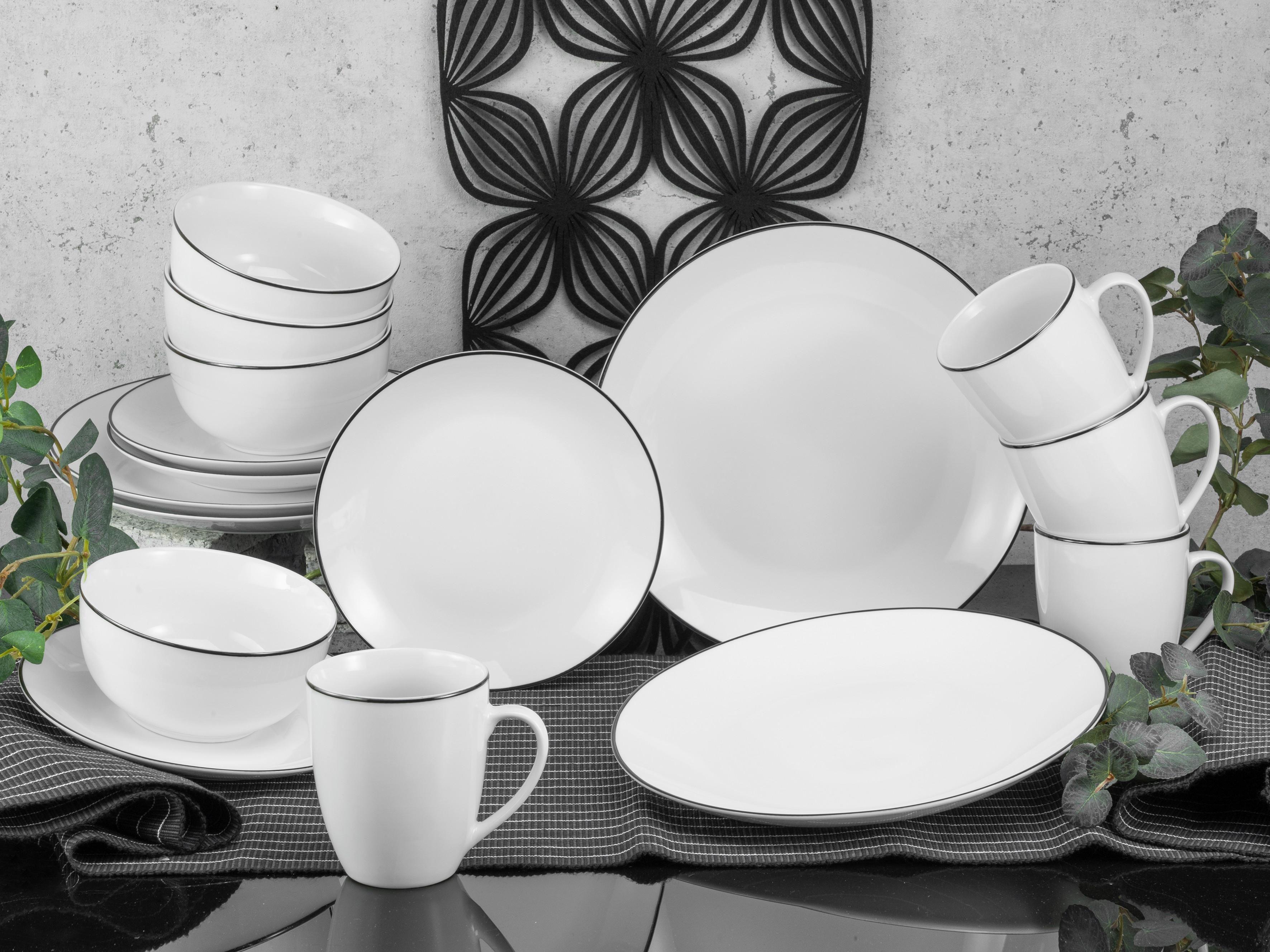 Kombiservice Porzellan 4 Personen Geschirr Set - Schwarz/Weiß, Basics, Keramik (34,5/32/32,5cm) - Creatable