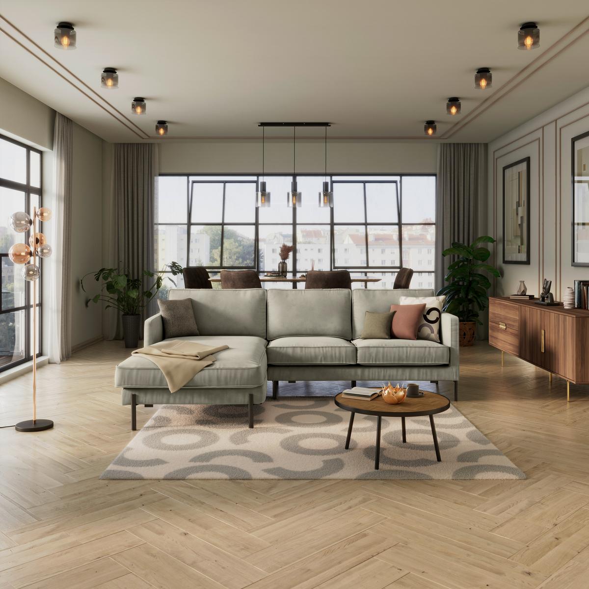 Ecksofa Yukon Hellgrau S: 154x232 Cm - Hellgrau/Schwarz, Trend, Textil (154/232cm) - Livetastic