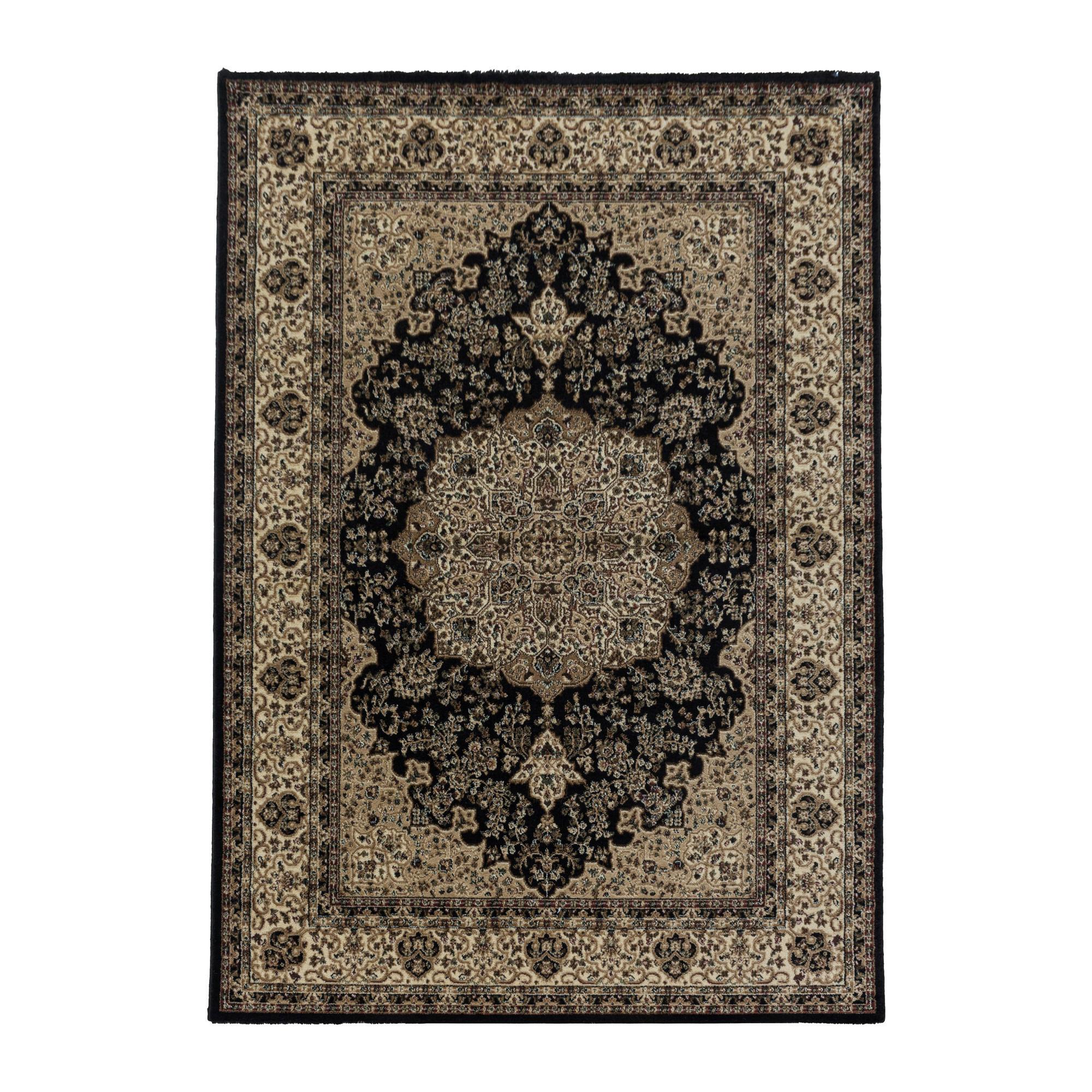 Orientalischer Webteppich Schwarz Kashmir 80x150 cm - Schwarz, LIFESTYLE, Textil (80/150cm)