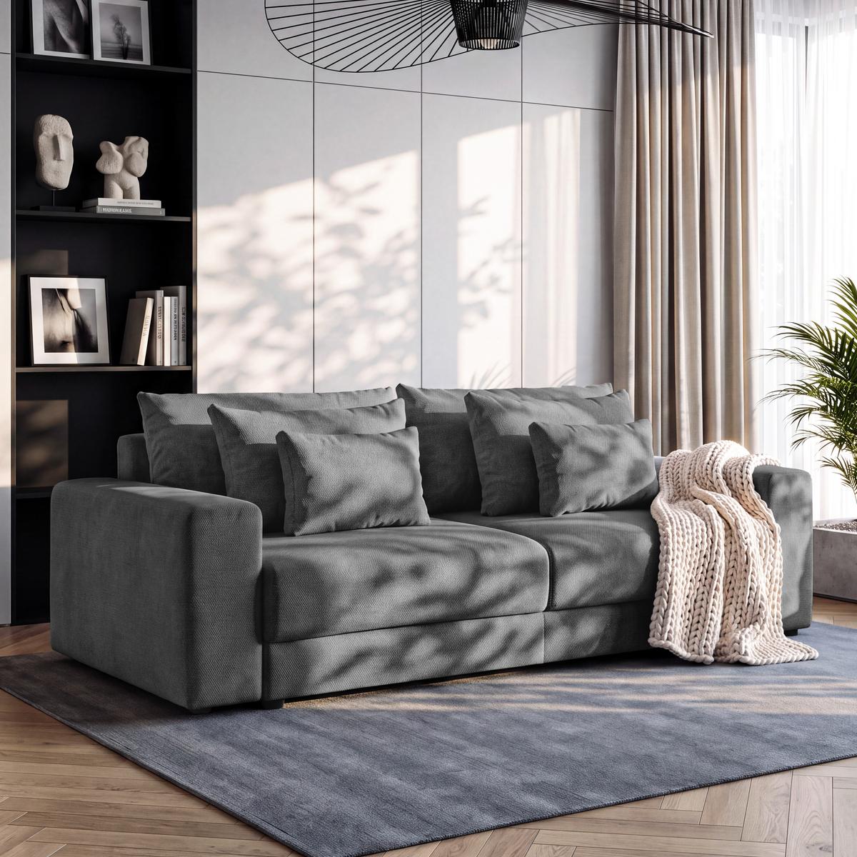 Megasofa Mega mit Bettkasten Chenille anthrazit, B: 255cm - Anthrazit/Schwarz, Trend, Textil (255/94/126cm) - Luca Bessoni