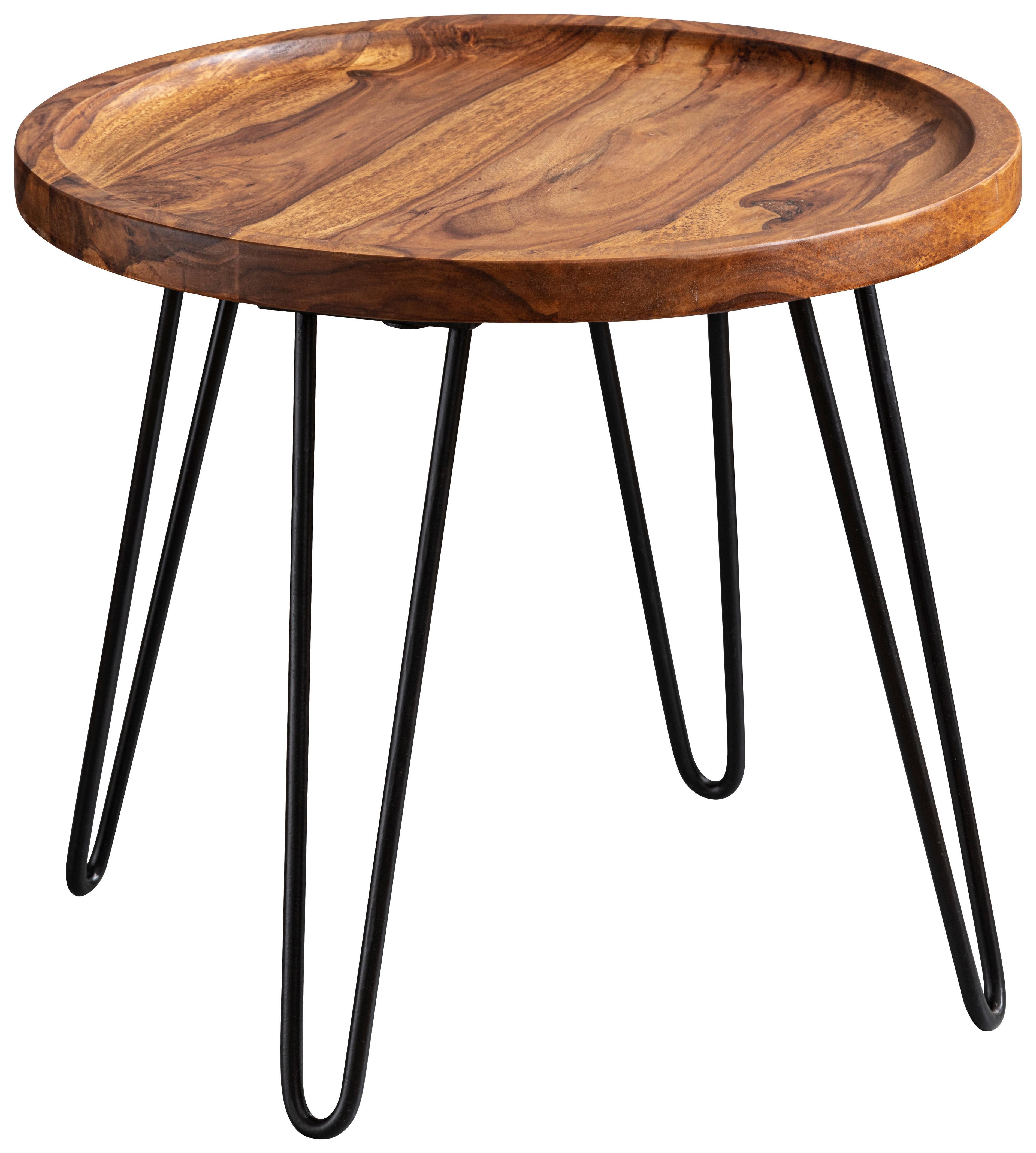 Couchtisch Rund Holz Massiv Sheesham Schwarz