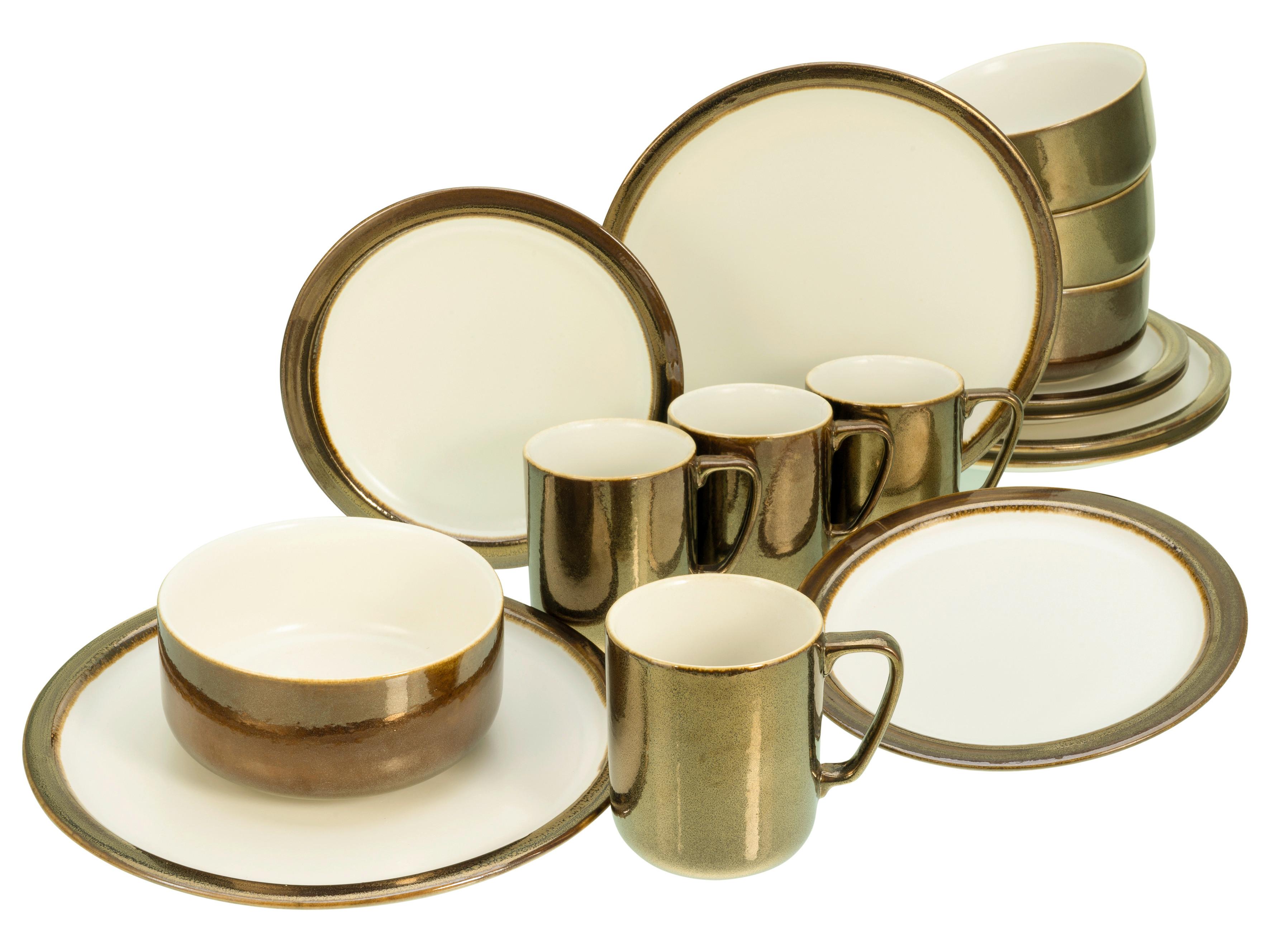 Kombiservice Keramik 4 Personen Geschirr Set - Goldfarben/Weiß, Keramik - Creatable