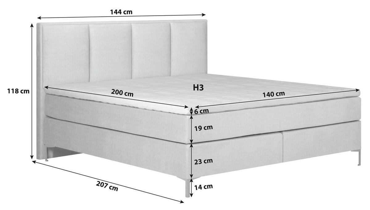 Boxspringbett Graz 140x200 cm D.grün inkl. Topper - Dunkelgrün/Alufarben, MODERN, Textil (140/200cm) - MID.YOU