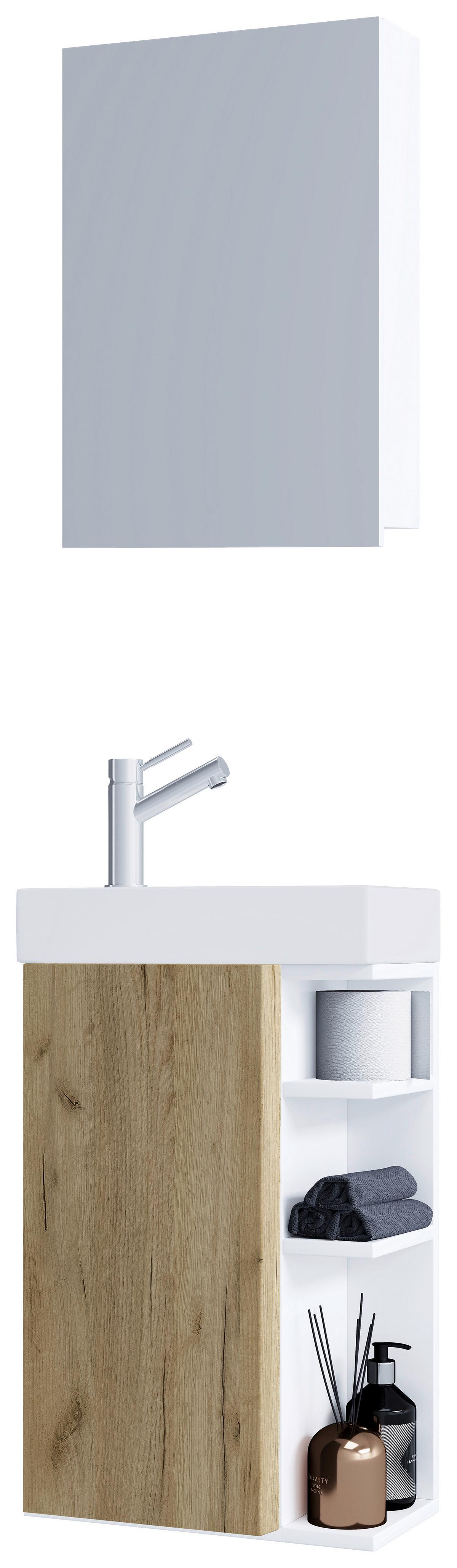 Gästebad Lumia - Honigeiche/Weiß, MODERN, Glas/Keramik (40cm) - MID.YOU