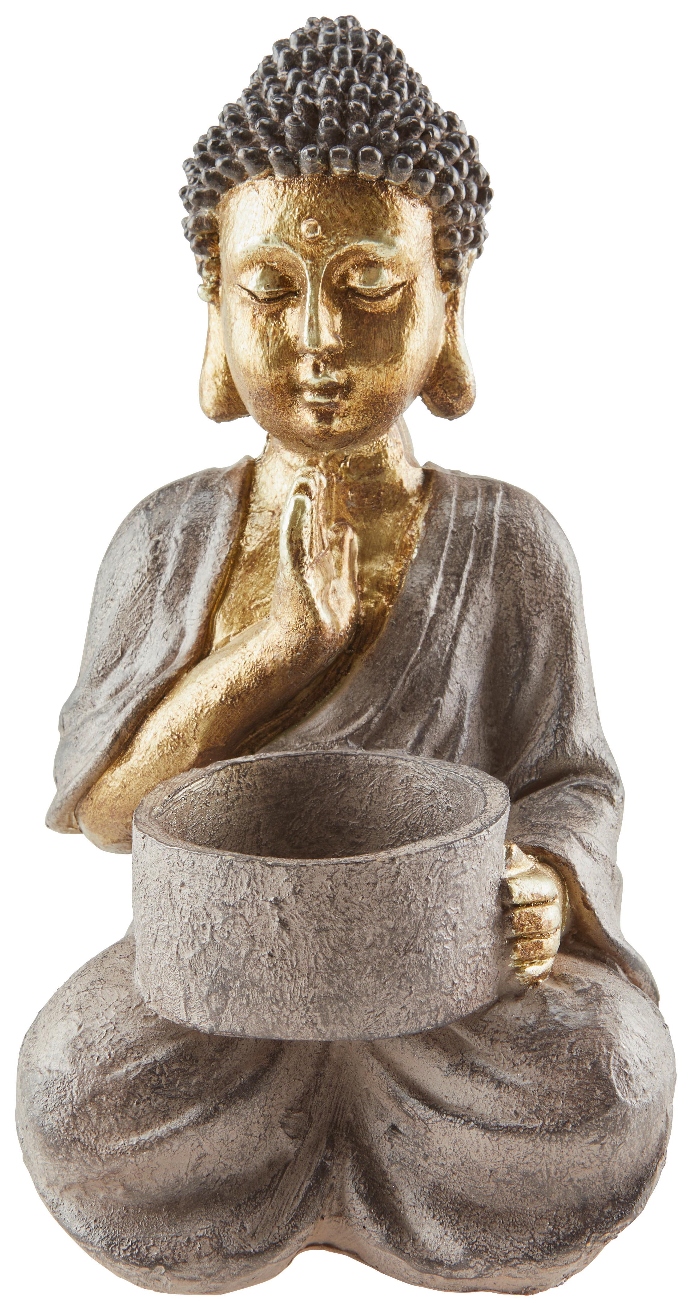 Teelichthalter Buddha-Figur als braun-goldfarbene