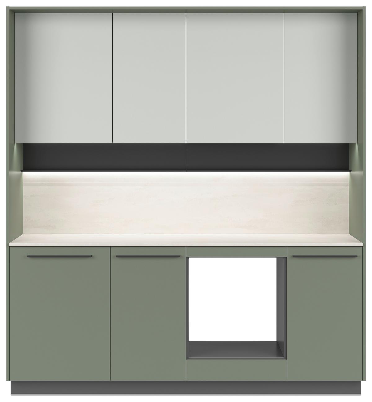 Kuchyňská linka, š.210 cm vr.paspar.a dekor.obkladu - čierna/sivá, Basics, kompozitné drevo/plast (210cm) - Visiona