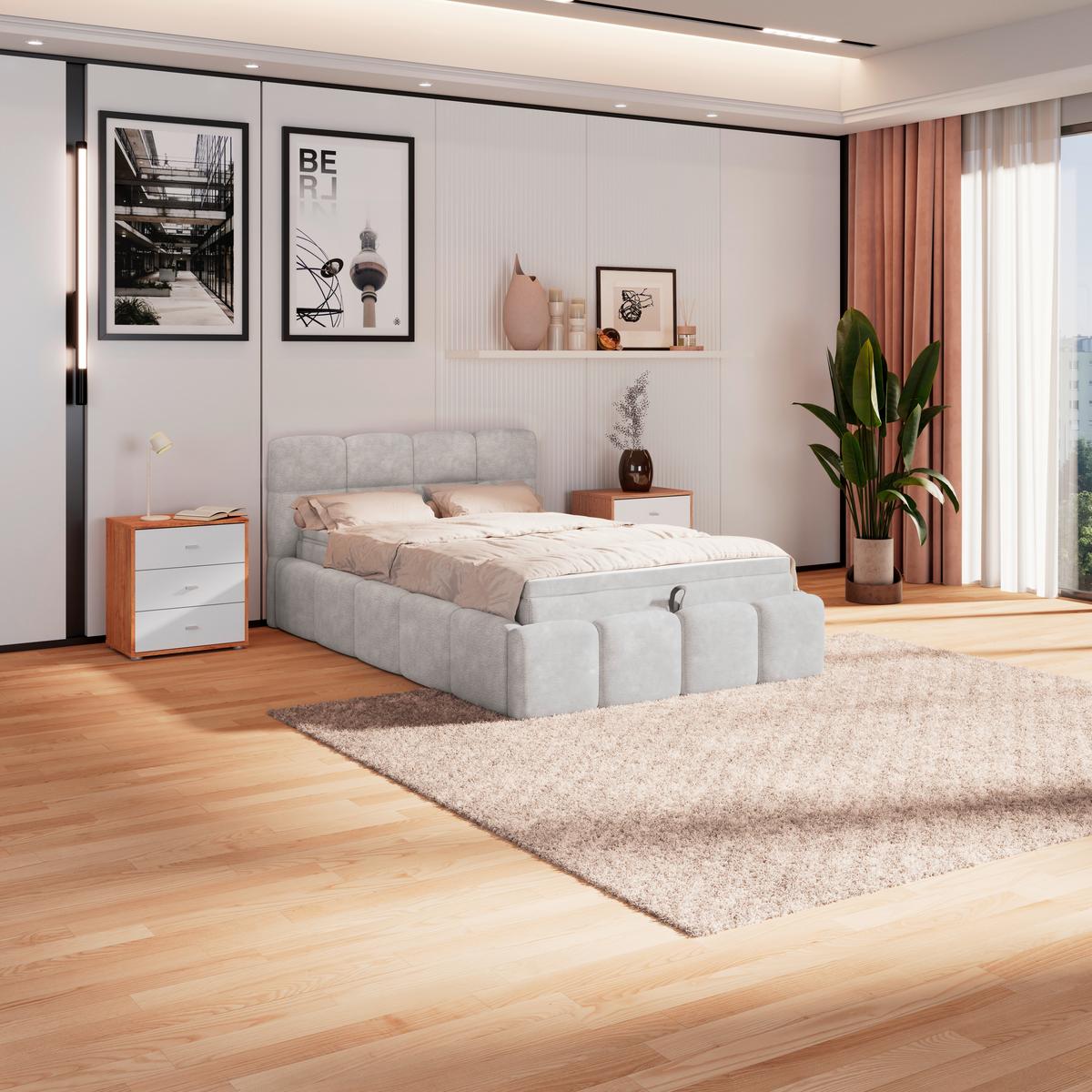 Polsterbett Noe Hellgrau 140x200 cm - Hellgrau/Schwarz, Trend, Textil/Metall (140/200cm)