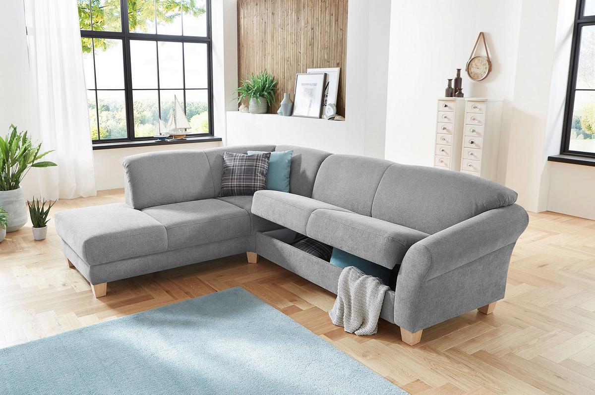Ecksofa Gotland silberfarben mit Bettkasten, 212x257 cm - Silberfarben/Naturfarben, KONVENTIONELL, Textil (212/257cm) - Sit & More
