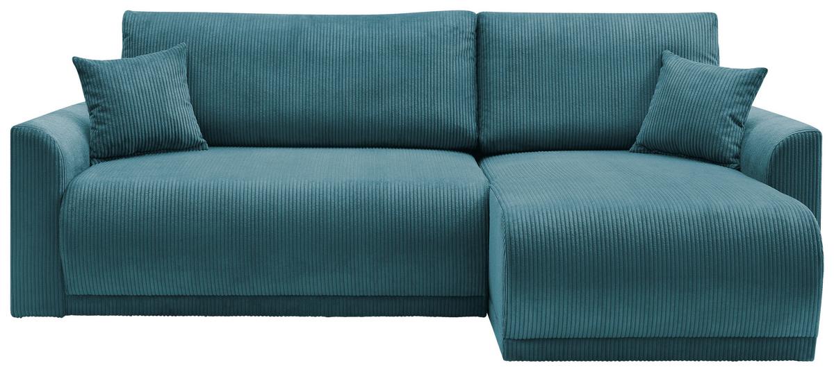 Rohová sedačka KIM L146, oboustranná, tyrkys. manšestr - tyrkysová, Moderní, dřevo (233/146cm)