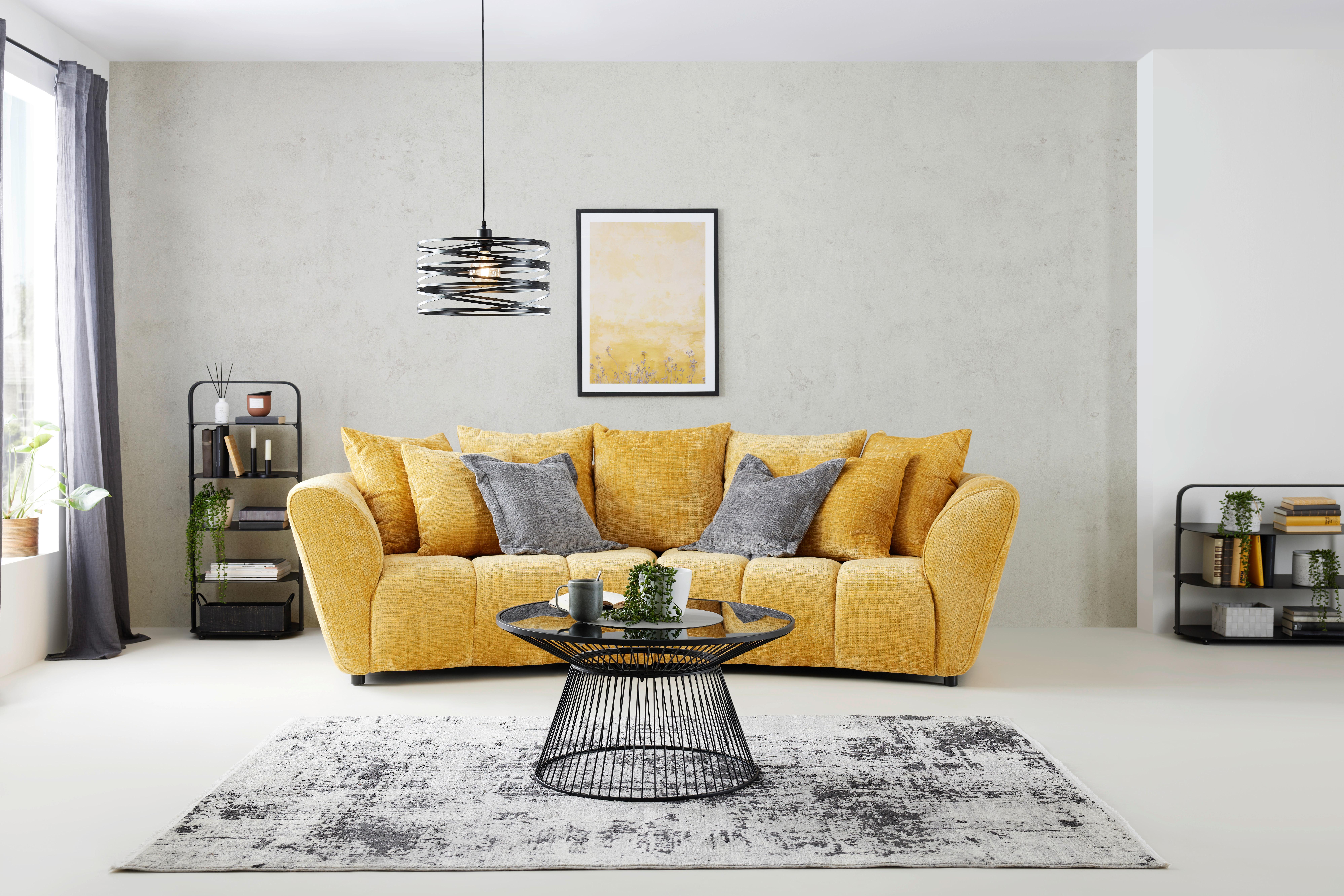 Velká pohovka BONELLI, žlutám s polštáři - černá/žlutá, Moderní, textil/plast (280/74cm) - Mömax