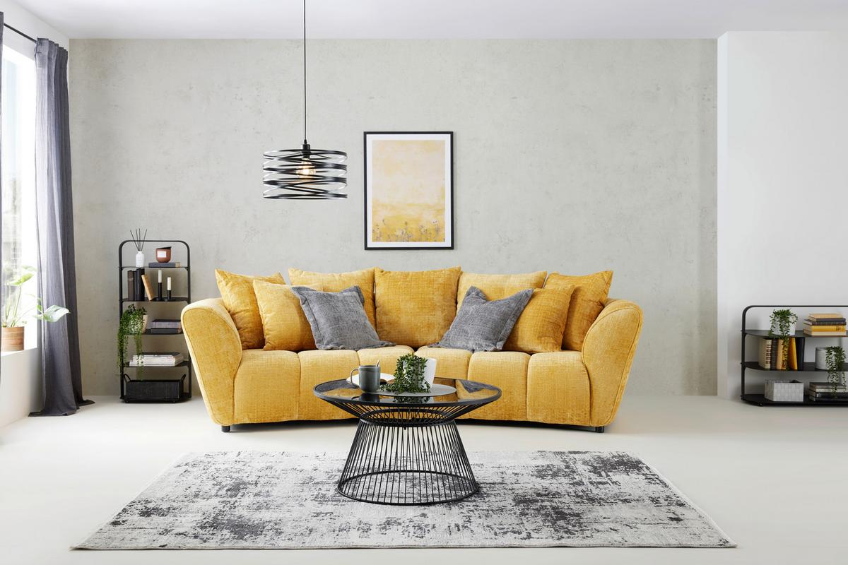 Velká pohovka BONELLI, žlutám s polštáři - černá/žlutá, Moderní, textil/plast (280/74cm) - Mömax