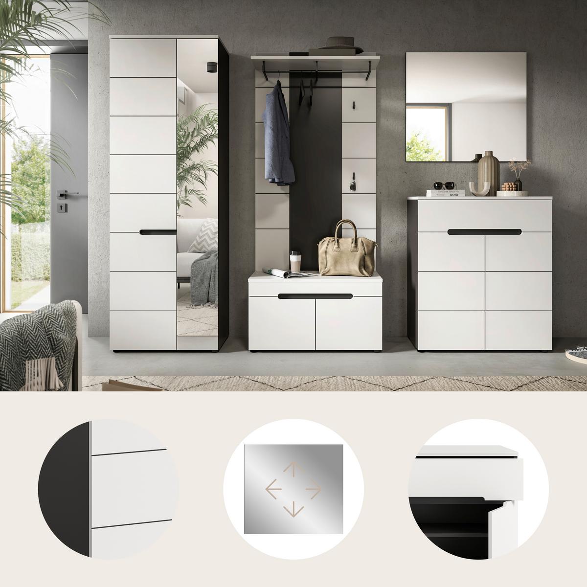 Garderobe Canu 5-Teilig Grau/Weiß B: 255 cm - Weiß/Grau, Design, Holzwerkstoff (255/190/37cm) - Livetastic