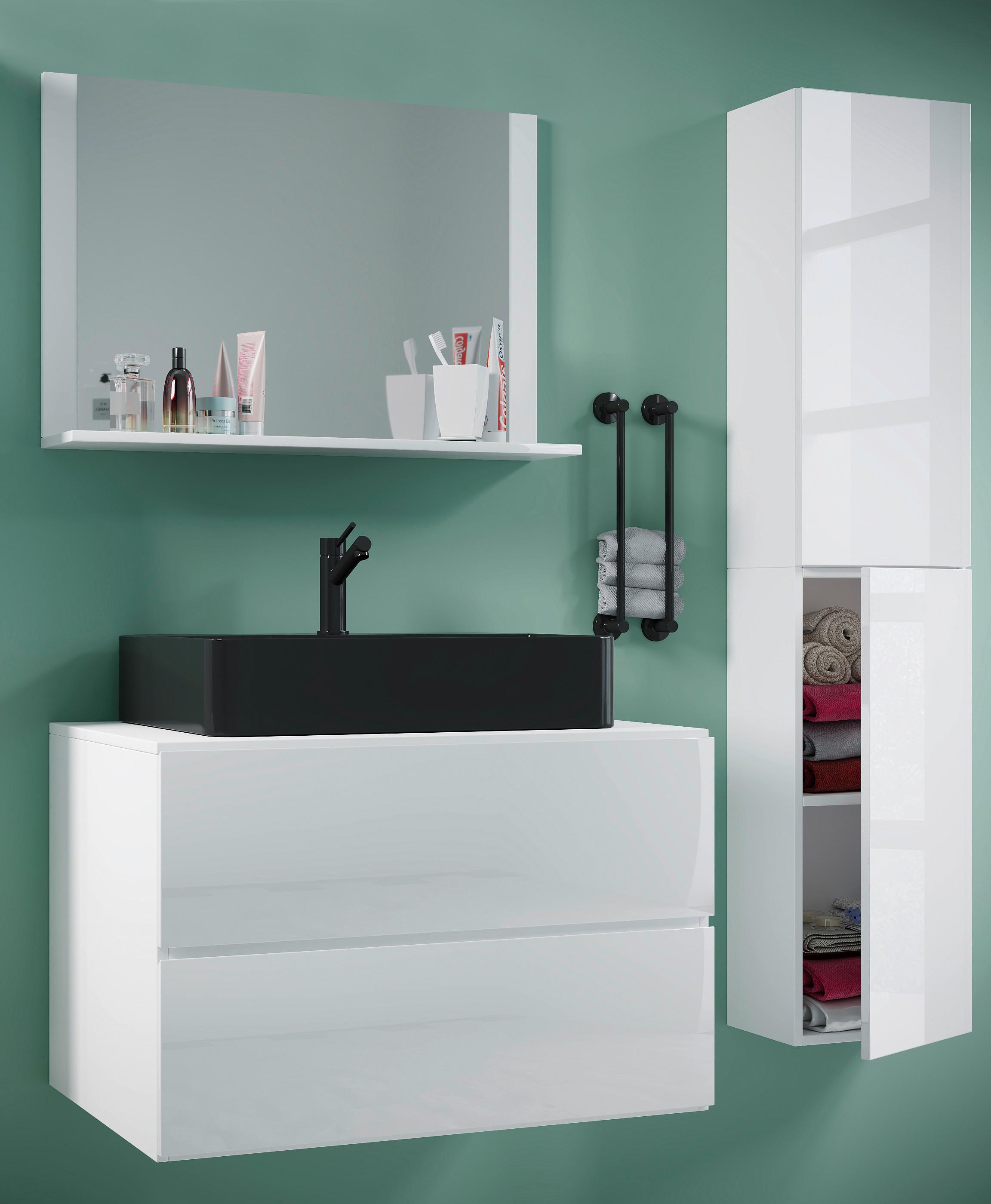Badezimmer Lendas Bl L - Schwarz/Weiß, MODERN, Glas/Keramik (114cm) - MID.YOU