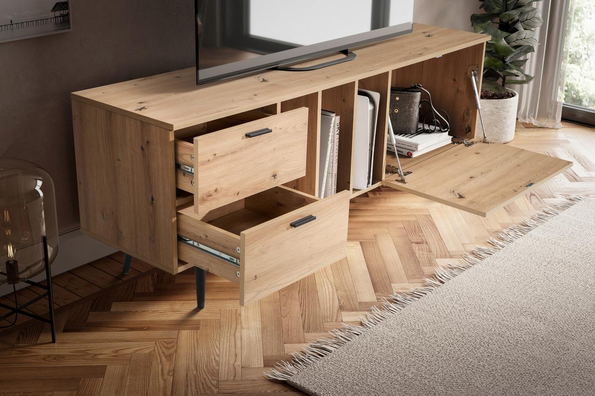 Nízka komoda dekor dub - čierna/farba duba, Design, kov/kompozitné drevo (150/55/40cm) - Livetastic