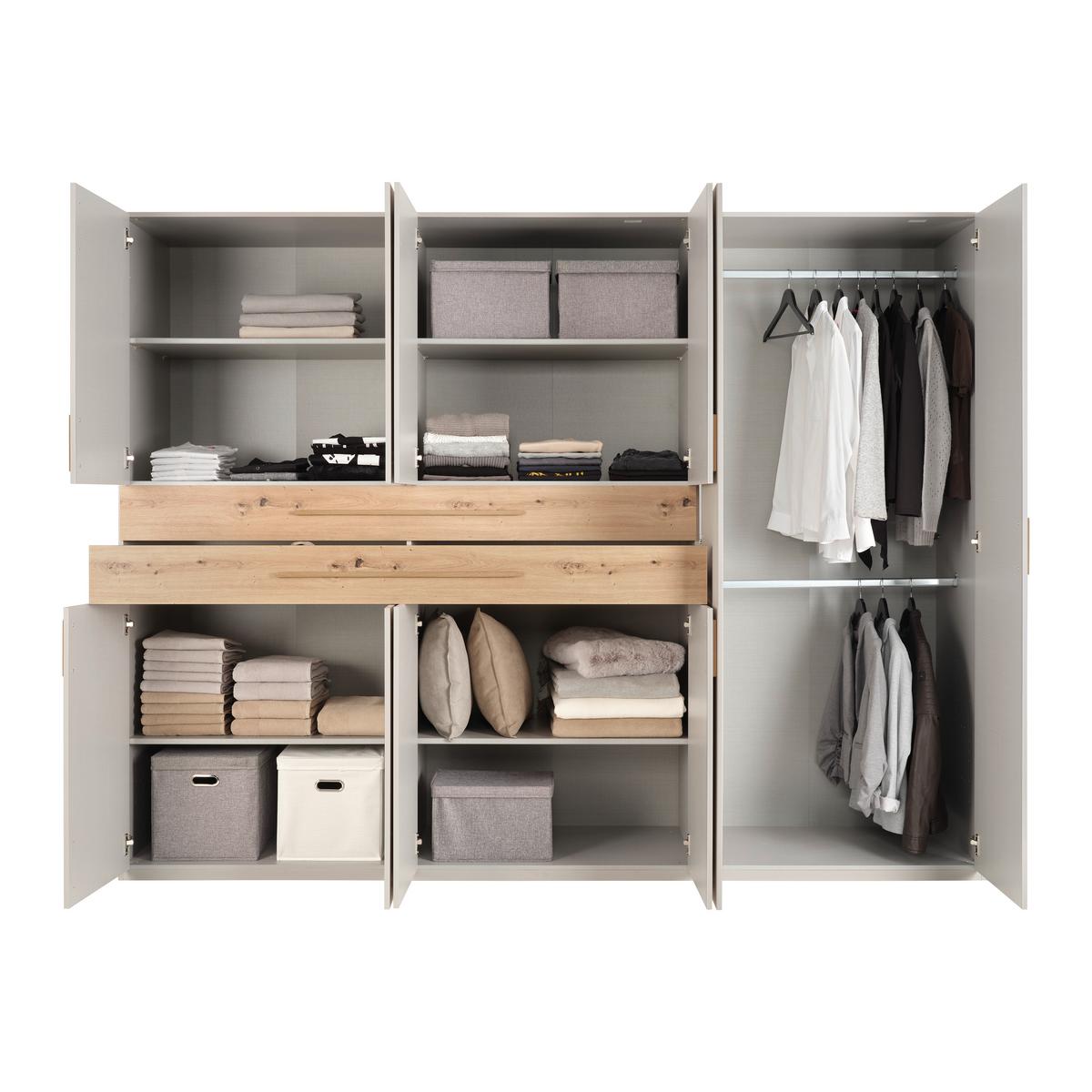 Šatníková skriňa LUMIO, šírka 270 cm - kašmírová/dub artisan, Konventionell, kompozitné drevo (270/208/65cm) - Mömax