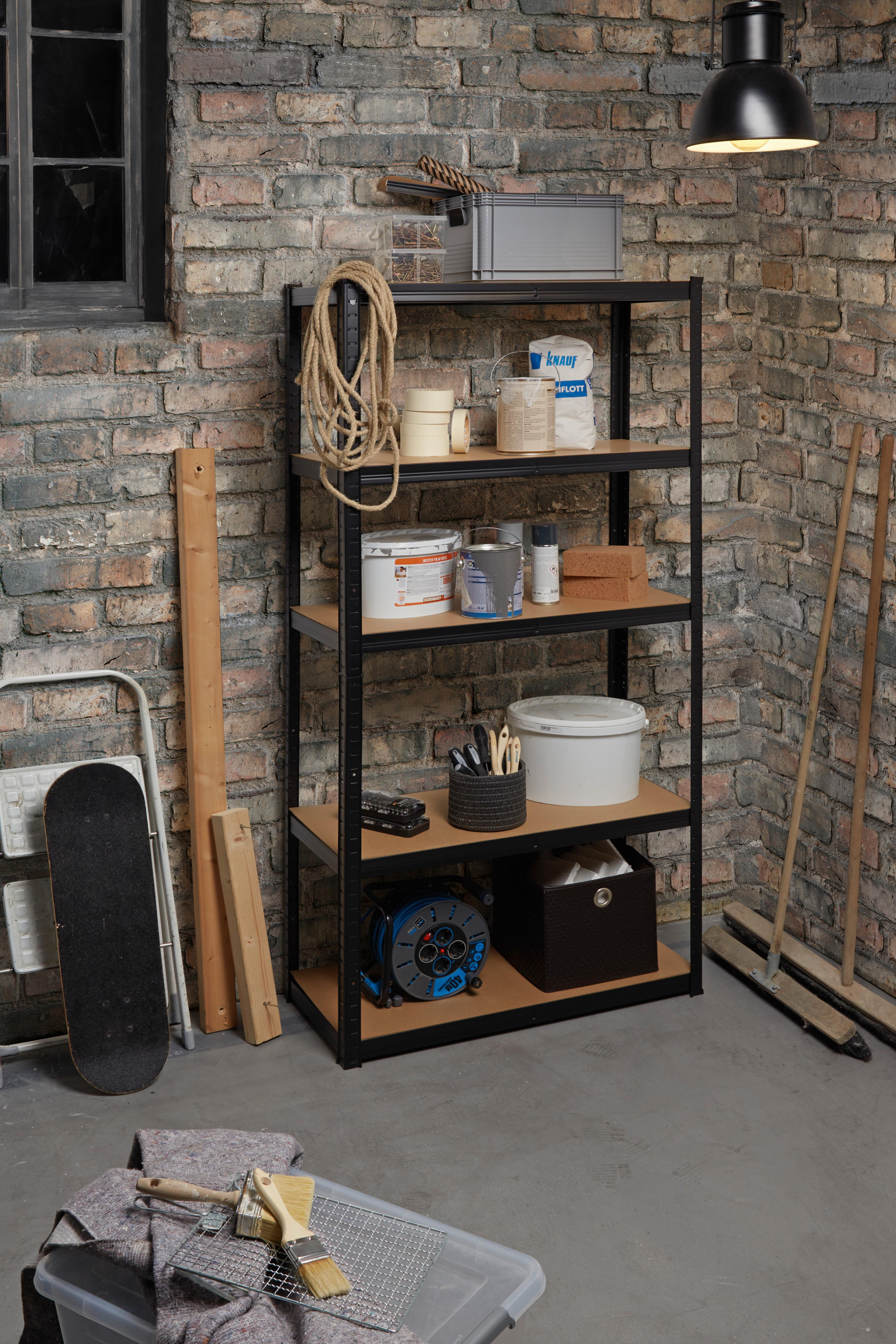 Schwerlastregal Theo - Schwarz, Trend, Holzwerkstoff/Metall (90/40/180cm) - Homezone