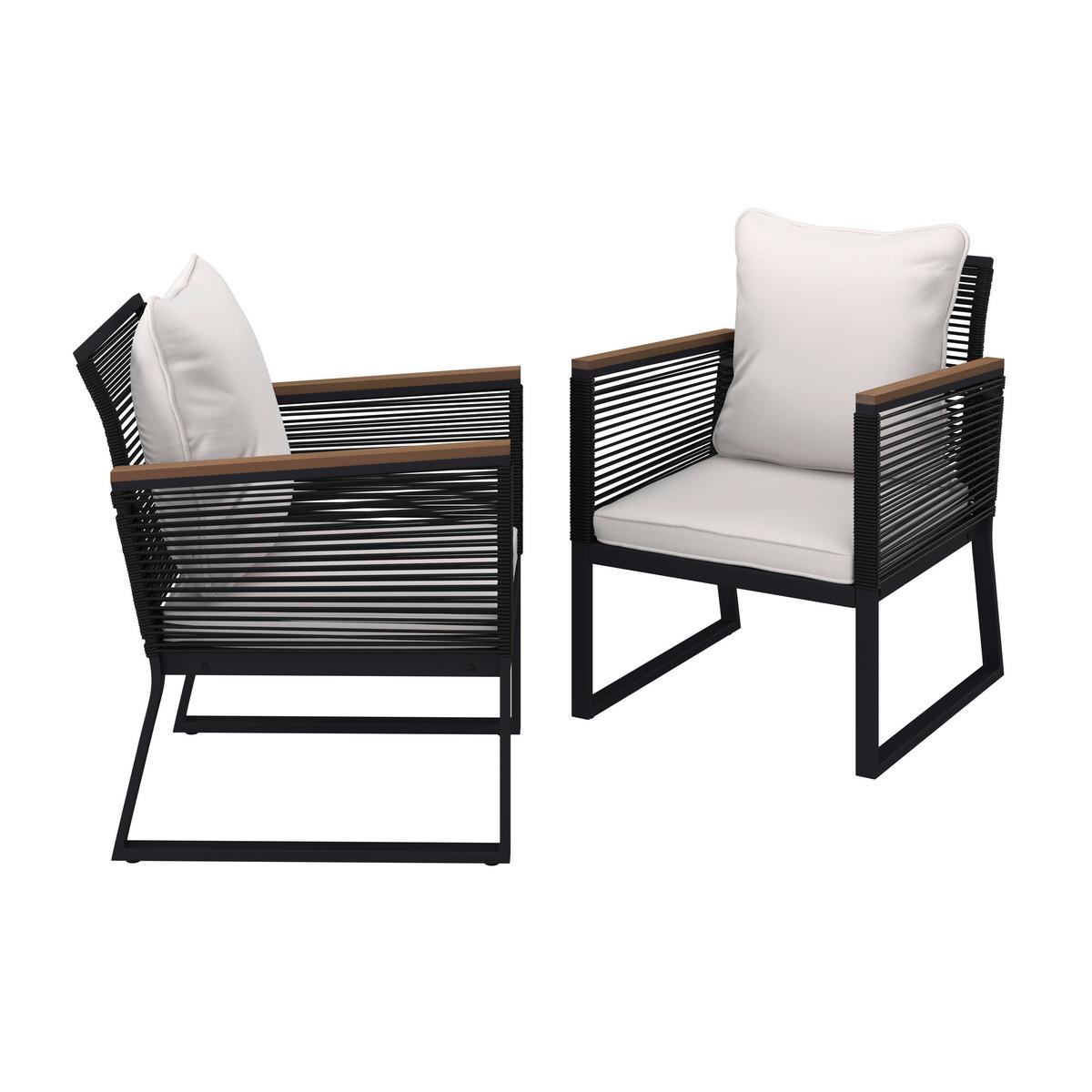 SADA ZÁHRADNÝCH KRESIEL TONI - čierna/krémová, Modern, kov/textil (56/70/76cm) - Bessagi Garden