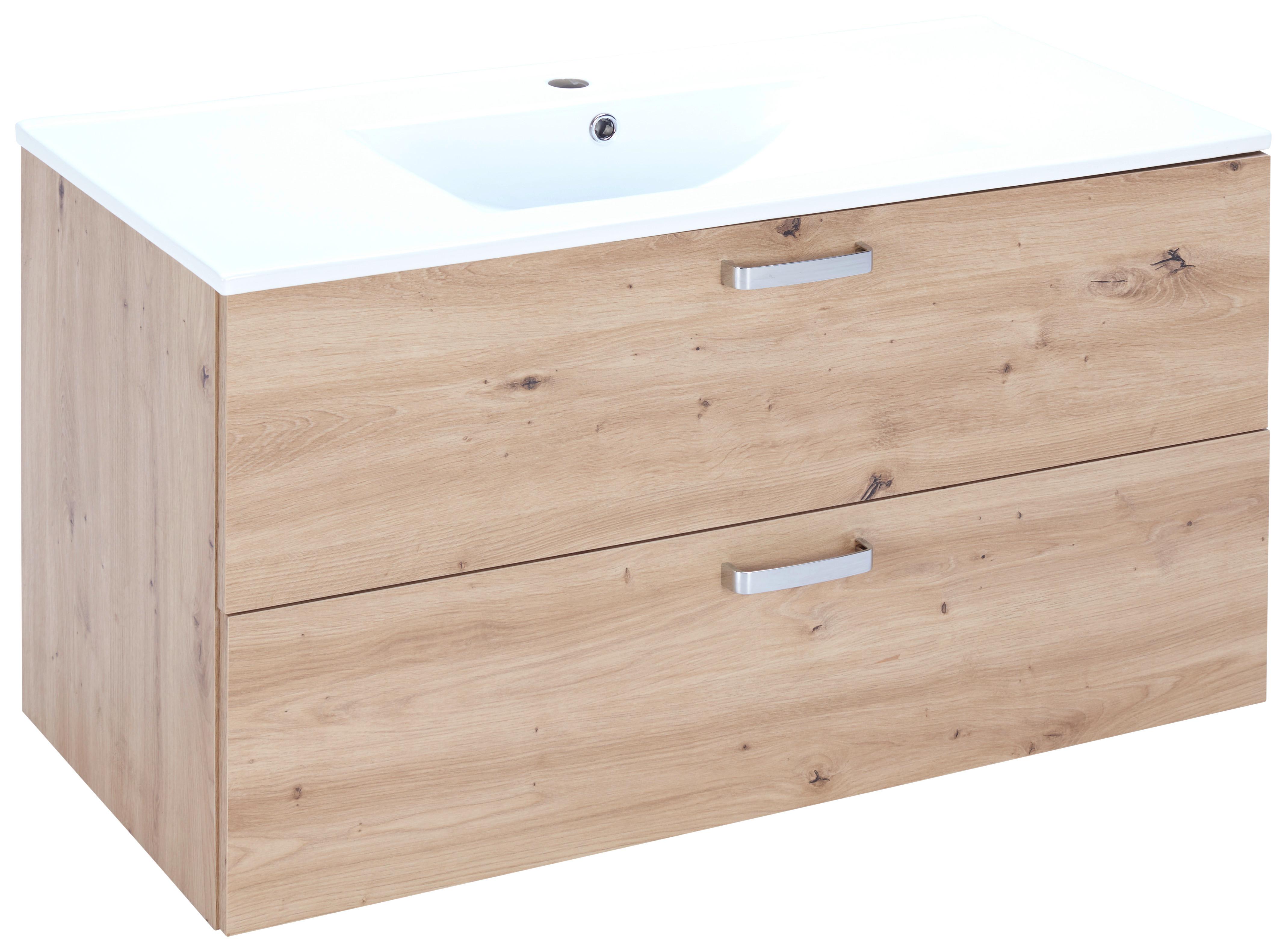 Waschbecken Mit Unterschrank B: 100 Cm Weiß - Weiß/Eiche Artisan, KONVENTIONELL, Keramik/Holzwerkstoff (100/56/46,5cm) - Ondega