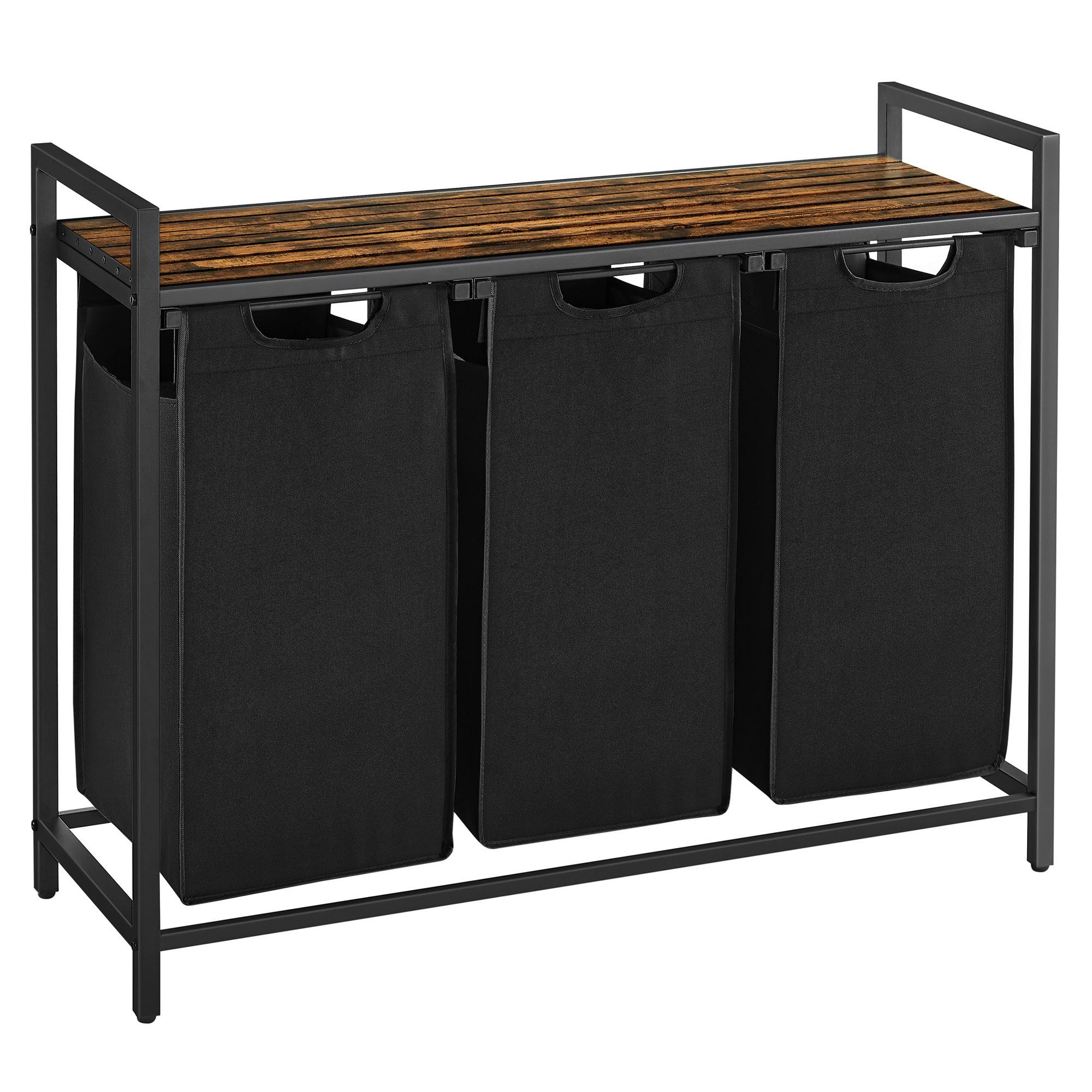 Wäschekorb Blh301b01v1 - Schwarz/Braun, Trend, Holzwerkstoff/Textil (92.5/72/33cm) - MID.YOU