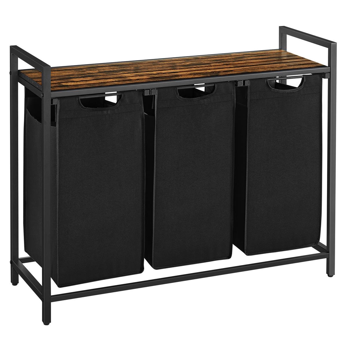 Wäschekorb Blh301b01v1 - Schwarz/Braun, Trend, Holzwerkstoff/Textil (92.5/72/33cm) - MID.YOU