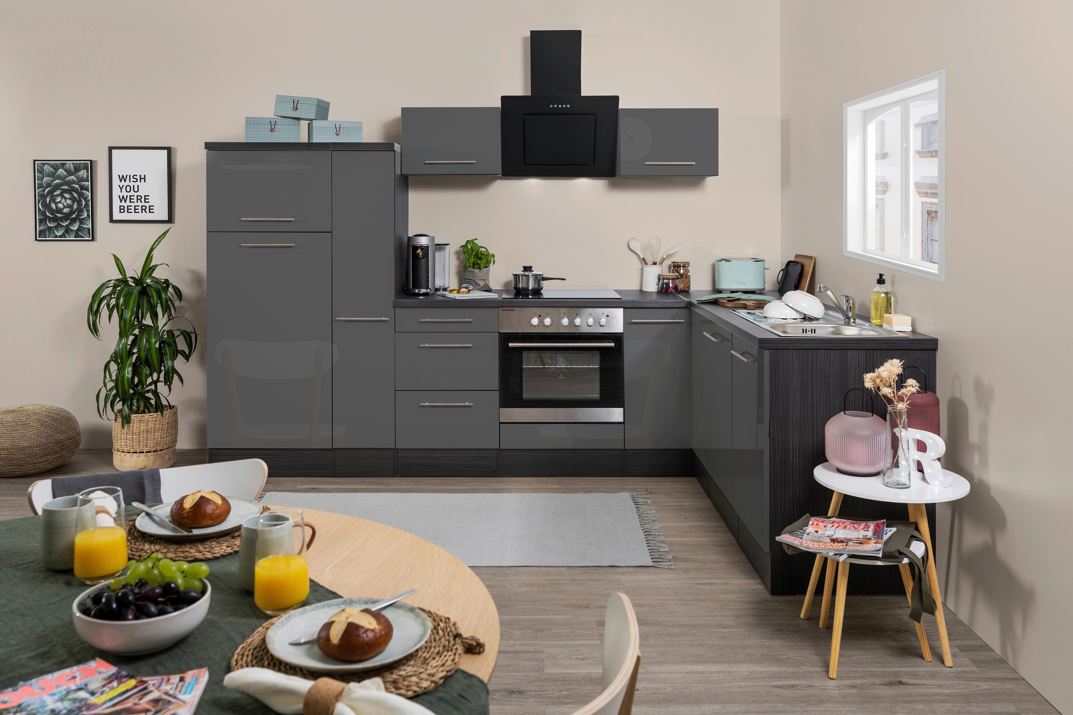 Eckküche Rp290egc Mit Geräten 290x200 Cm Grau - Eichefarben/Eiche grau, Basics, Holzwerkstoff (290/200cm) - Respekta