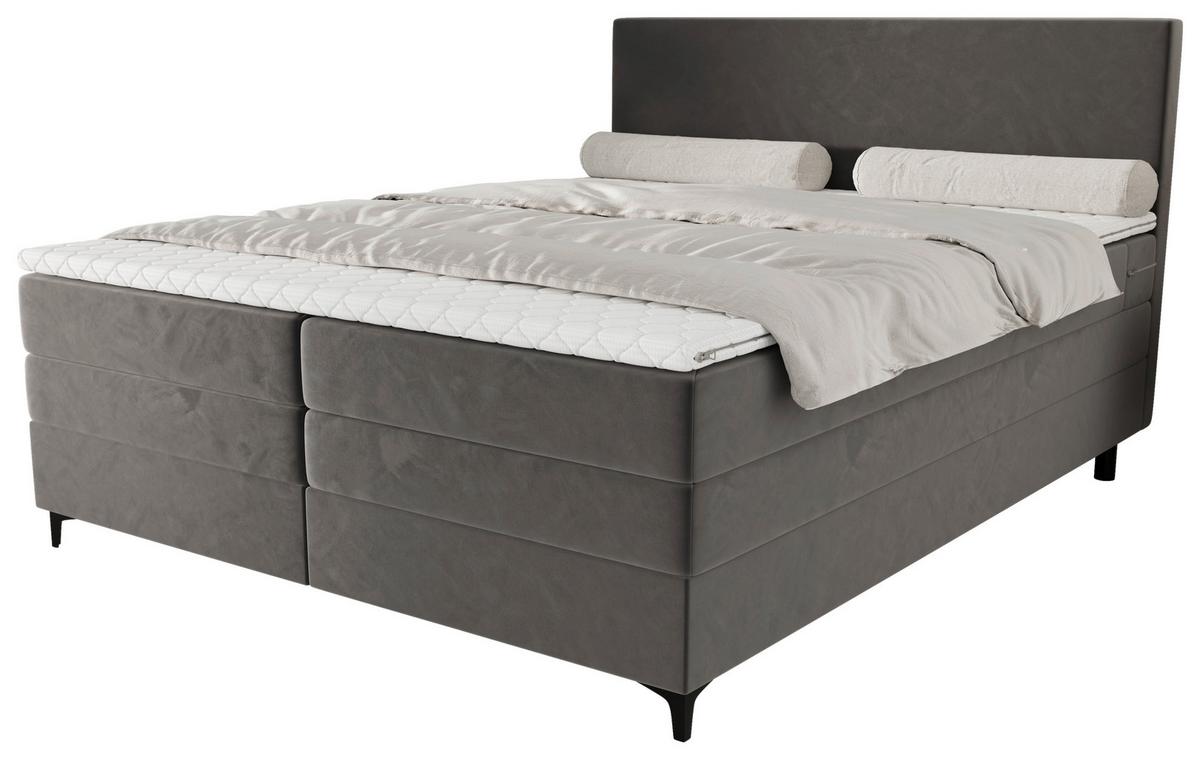 Boxspringbett Taro mit Topper 180x200 cm Grau - Schwarz/Grau, KONVENTIONELL, Textil/Metall (180/200cm)