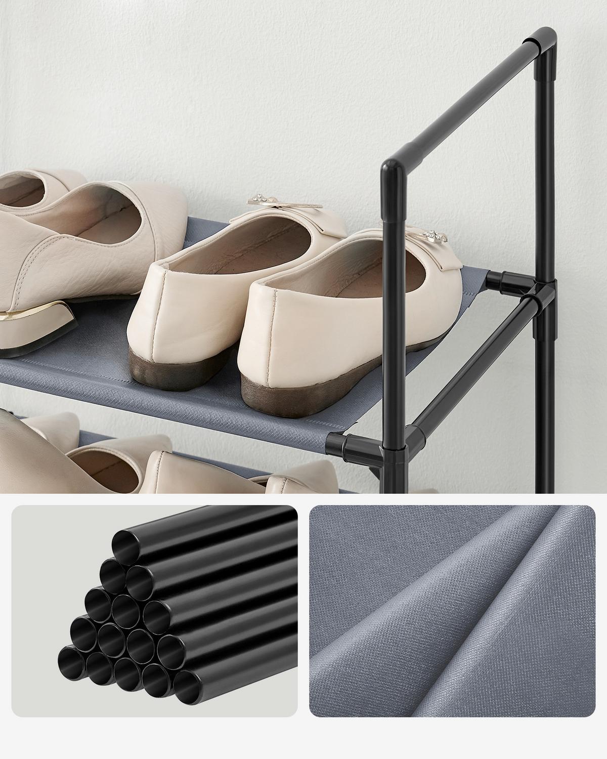 Schuhregal Grau B: 45cm - Grau, Basics, Kunststoff/Textil (45/173/28cm)