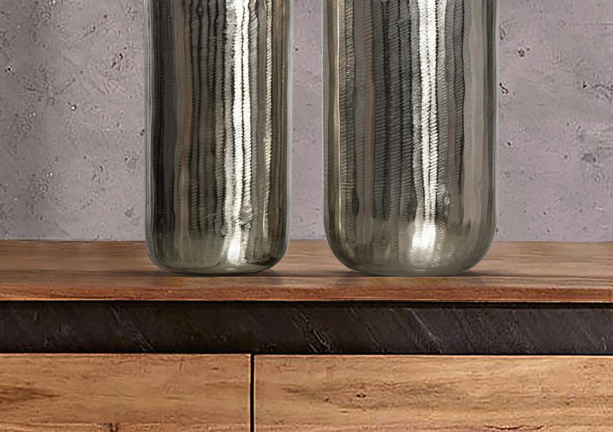 Dekovase 2er Set Silberfarben B: 16 cm - Silberfarben, Design, Metall (16/40,5/16cm) - Livetastic
