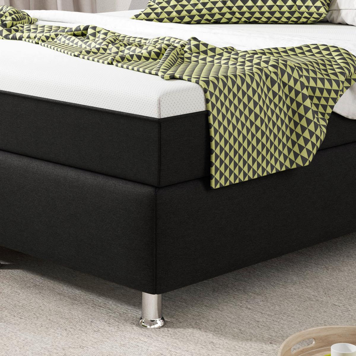 Boxspringbett 140x200 Cm Köln Plus - Silberfarben/Schwarz, KONVENTIONELL, Textil (140/115/210cm) - MID.YOU