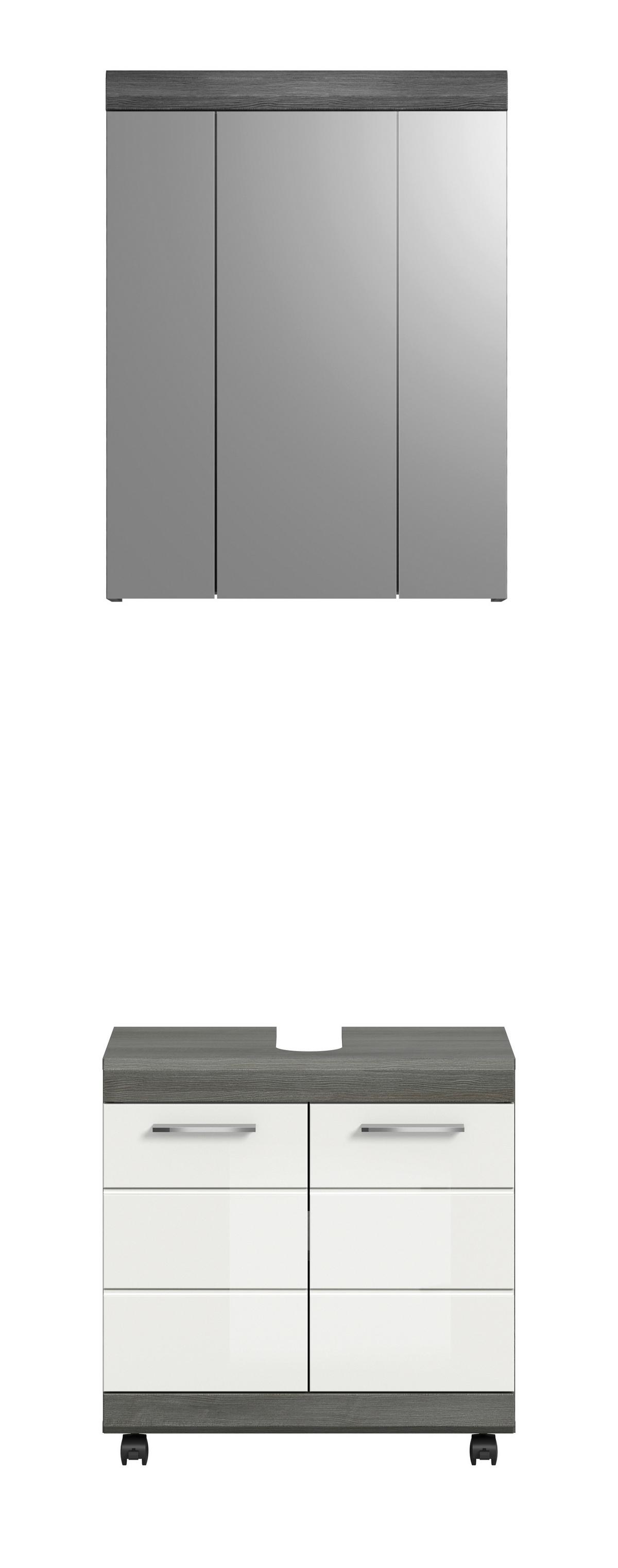 BADEZIMMER Scout Grau/Weiß HG B: 60cm - Weiß Hochglanz/Schwarz, Trend, Glas/Holzwerkstoff (60cm) - MID.YOU
