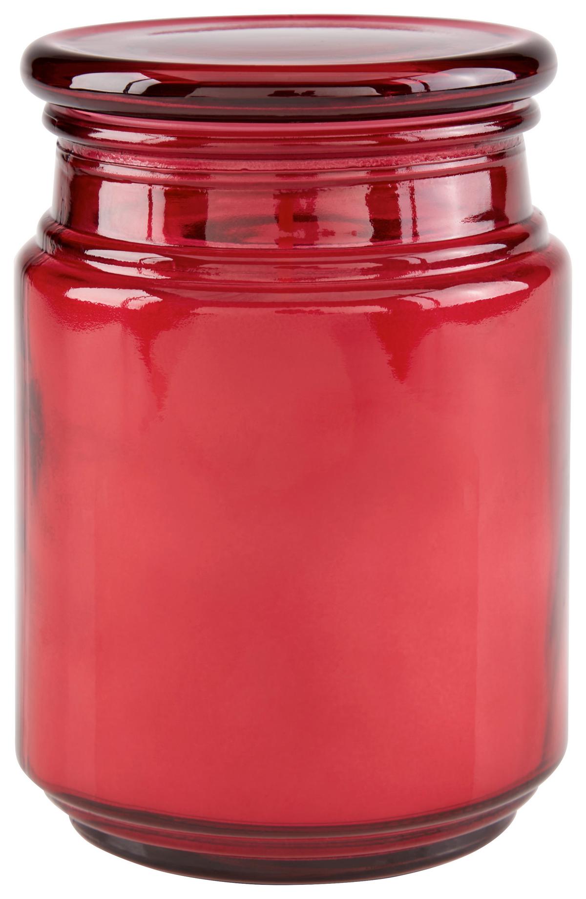 Kerze im Glas mit Deckel Caralina, Ø/H: 9/14,5 cm - Beige/Rot, Basics, Glas (9/14,5cm) - Luca Bessoni