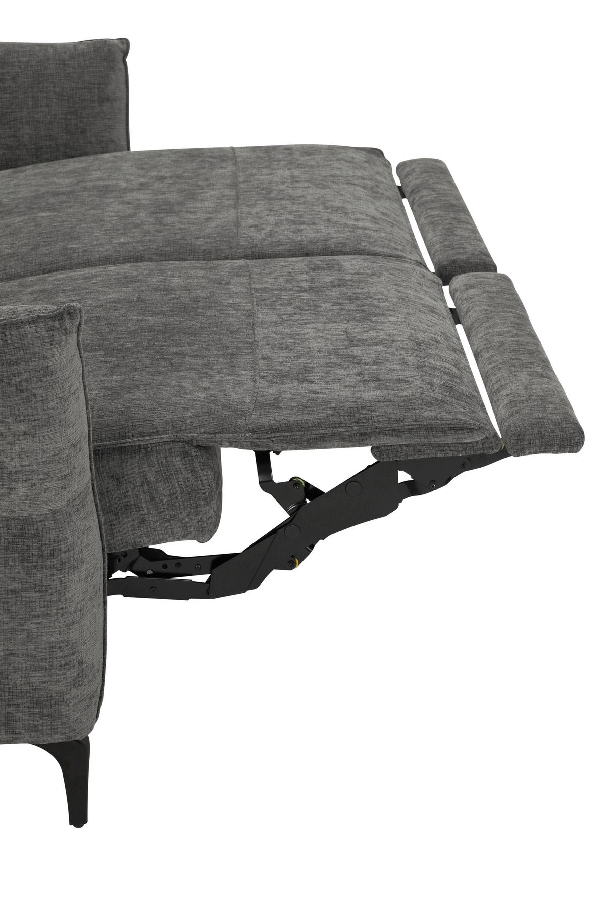 Dvoumístná pohovka CAPE TOWN, šedá, eletrická relax.funkce - černá/tmavě šedá, Moderní, kov/dřevo (200/98/93cm) - Mömax