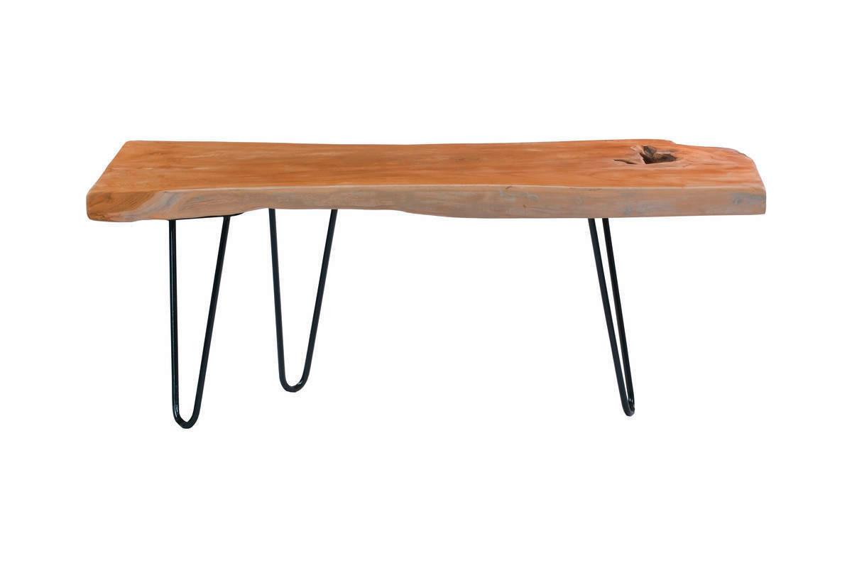 Beistelltisch mit Teakholz Platte Woodstock, Natur - Teakfarben, Natur, Holz/Metall (100/25-40/40cm) - Kayoom