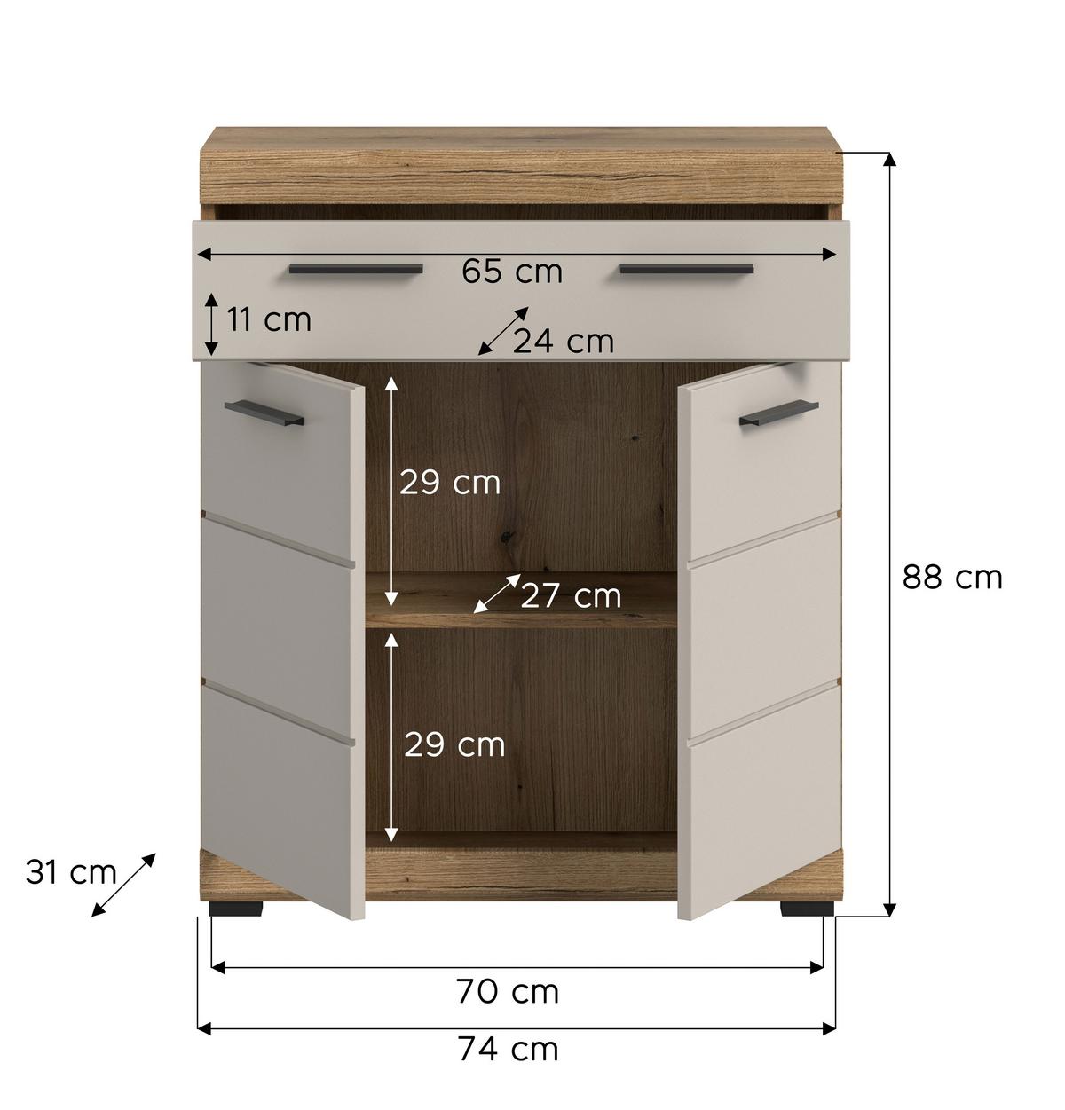 Midischrank Scout Kaschmir/naturfarben B: 74 Cm - Kaschmir/Schwarz, MODERN, Holzwerkstoff (74/88/31cm) - MID.YOU