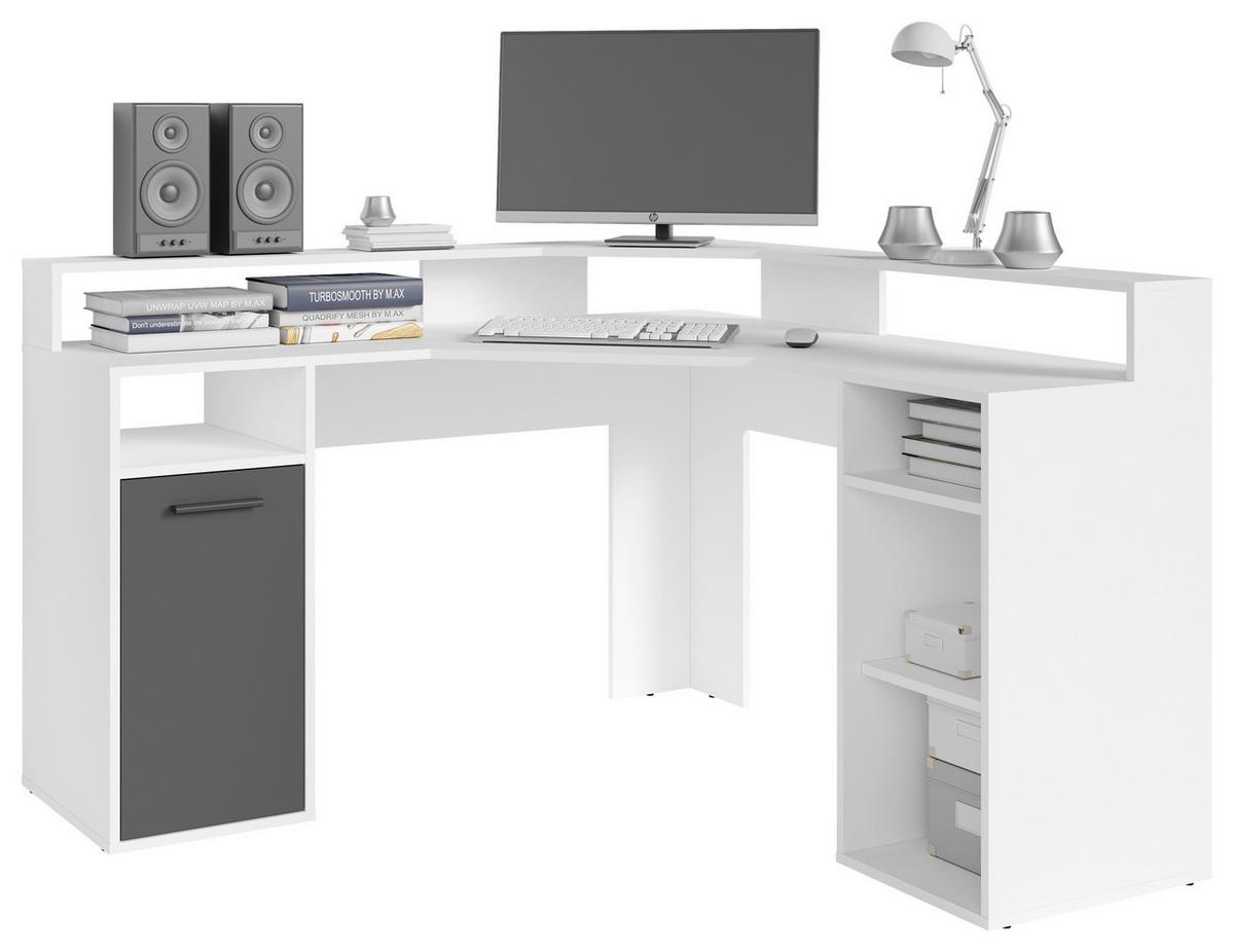 Eckschreibtisch mit Stauraum B: 139 cm Fox Antharzit/Weiß - Anthrazit/Weiß, KONVENTIONELL, Holzwerkstoff (139/139/90cm) - MID.YOU
