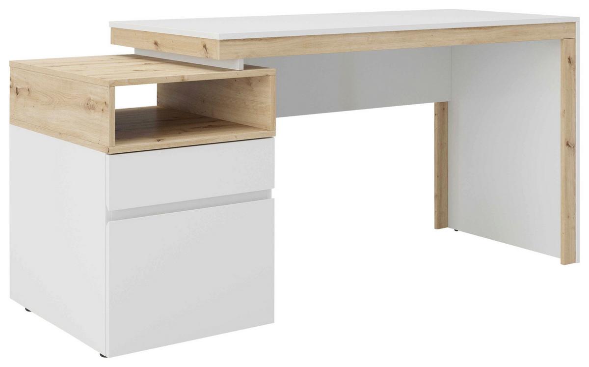 Schreibtisch Santiago - Weiß/Eiche Artisan, MODERN, Holz (160/60/76cm) - MID.YOU
