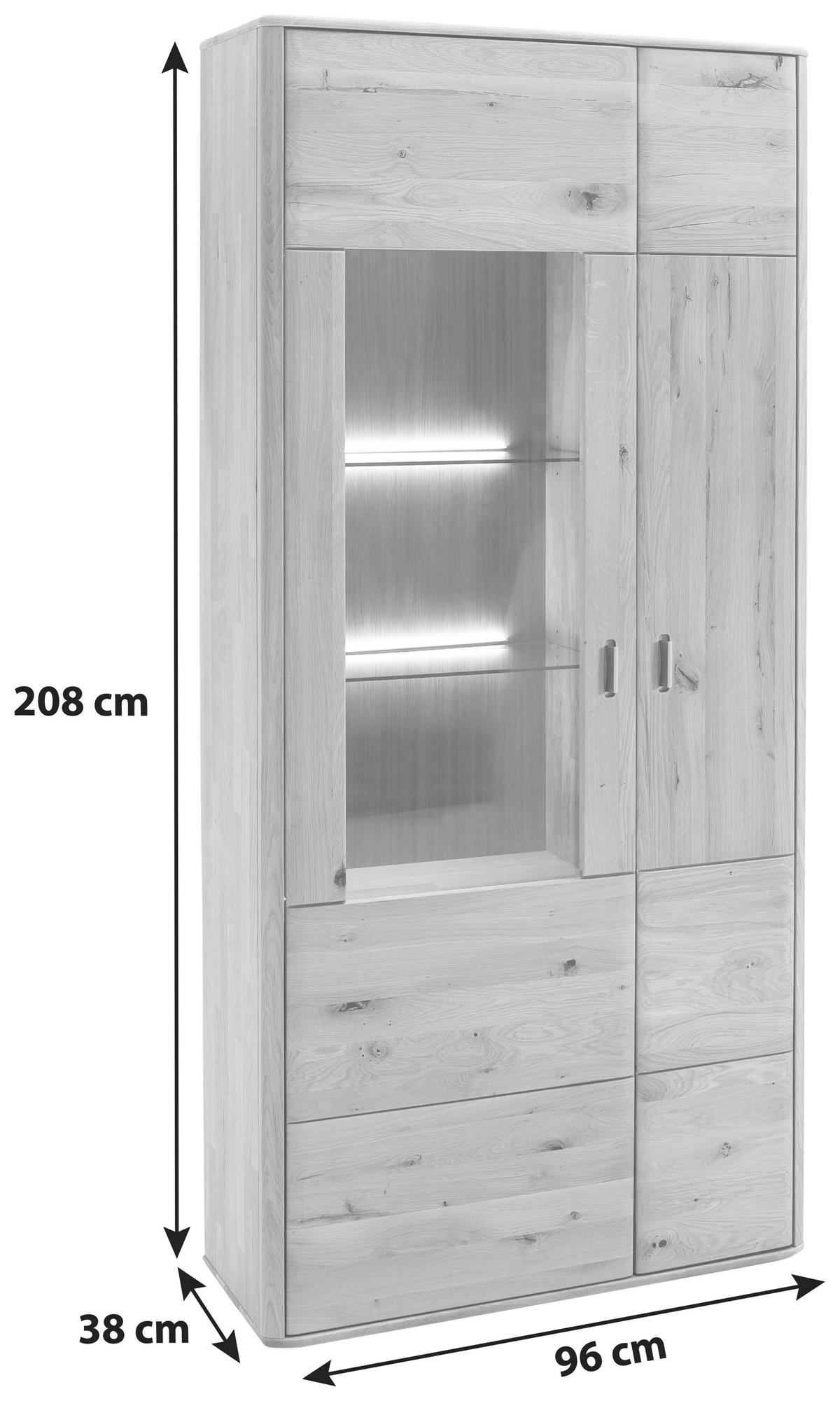 Vitrine Ravello B: 96 cm Eichefarben - Eichefarben, Design, Glas/Holz (96/208/38cm) - Livetastic