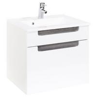 Waschbecken Mit Unterschrank Siena B: 60cm Weiß/eiche Dekor - Weiß/Silbereichenfarben, MODERN, Holzwerkstoff/Stein (60cm) - Held