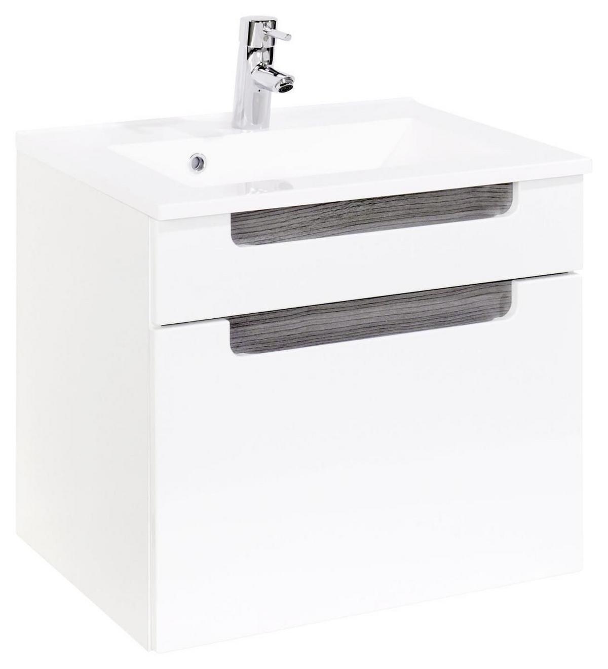 Waschbecken Mit Unterschrank Siena B: 60cm Weiß/eiche Dekor - Weiß/Silbereichenfarben, MODERN, Holzwerkstoff/Stein (60cm) - Held