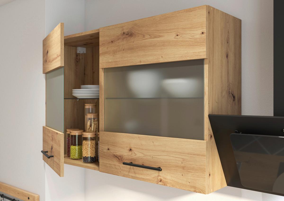 Küchenblock Capri D. Grau/eiche Dekor B: 280 Cm - Dunkelgrau/Eiche Artisan, Basics, Glas/Holzwerkstoff (280cm) - MID.YOU